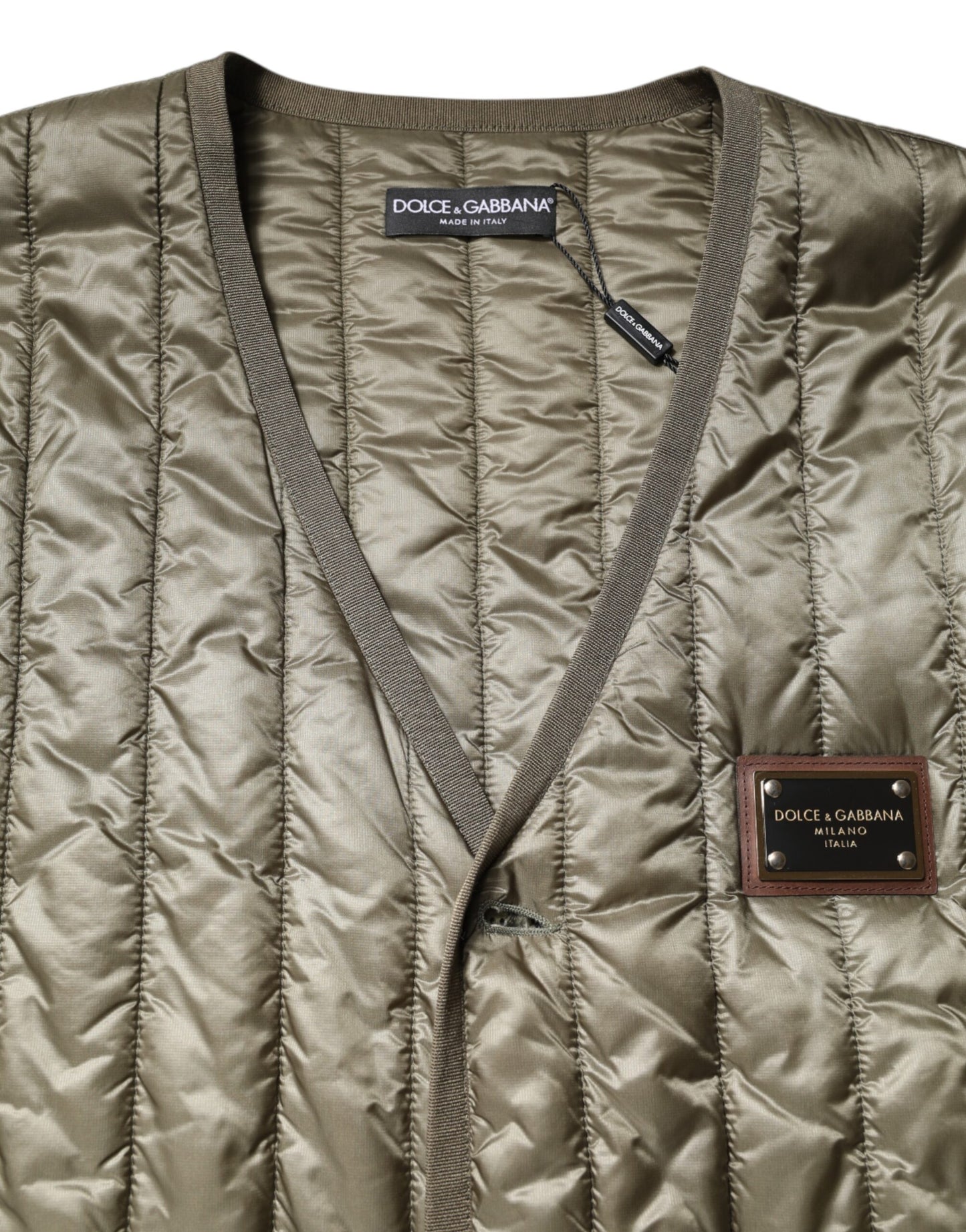 Dolce & Gabbana Brown Logo Plaque Quilted Vest Jacket Dolce & Gabbana