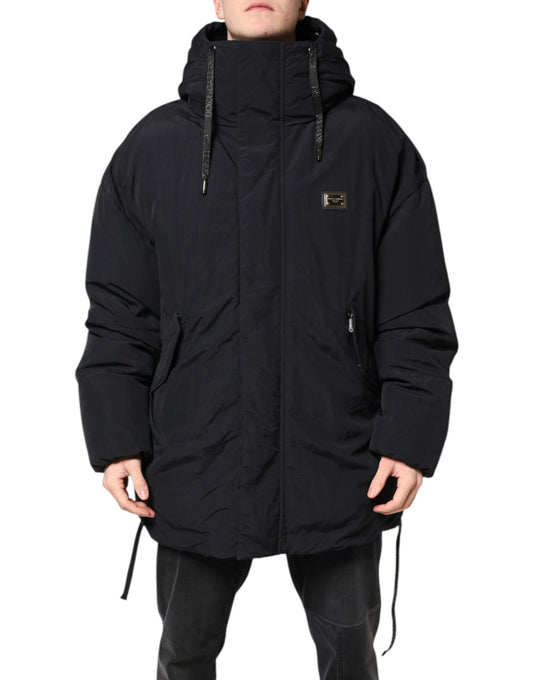 Dolce & Gabbana Black Nylon Full Zip Hooded Parka Jacket Dolce & Gabbana