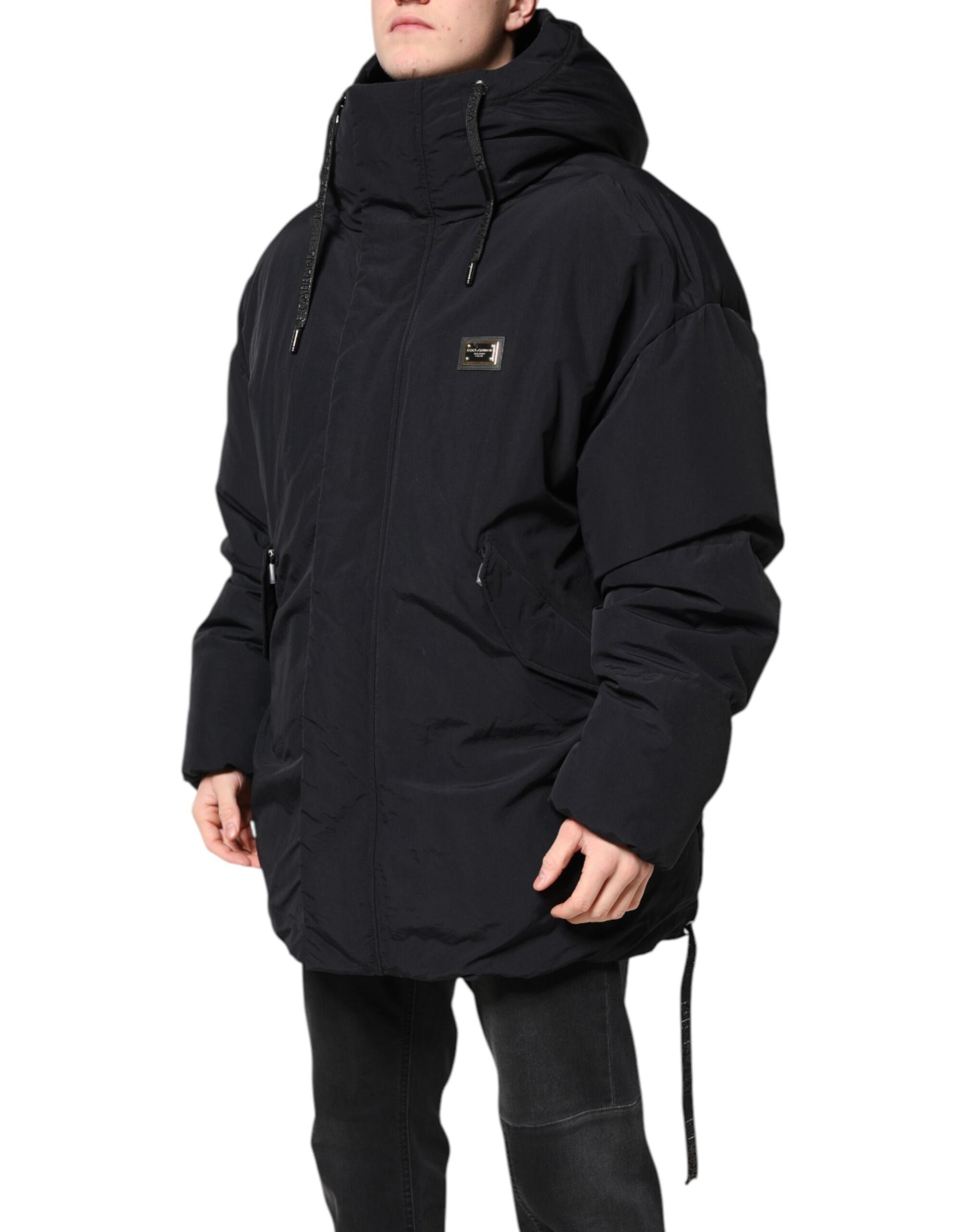 Dolce & Gabbana Black Nylon Full Zip Hooded Parka Jacket Dolce & Gabbana