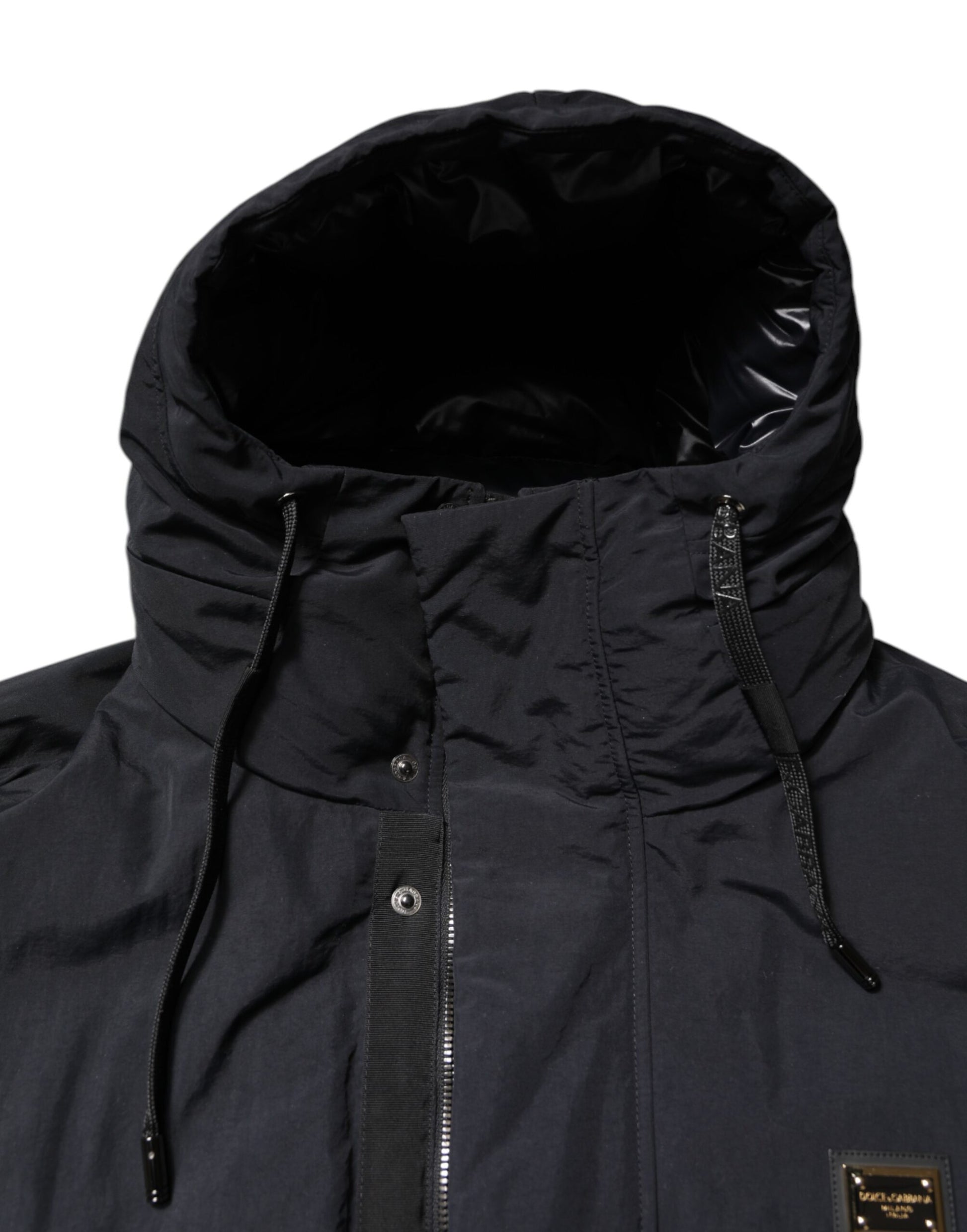 Dolce & Gabbana Black Nylon Full Zip Hooded Parka Jacket Dolce & Gabbana