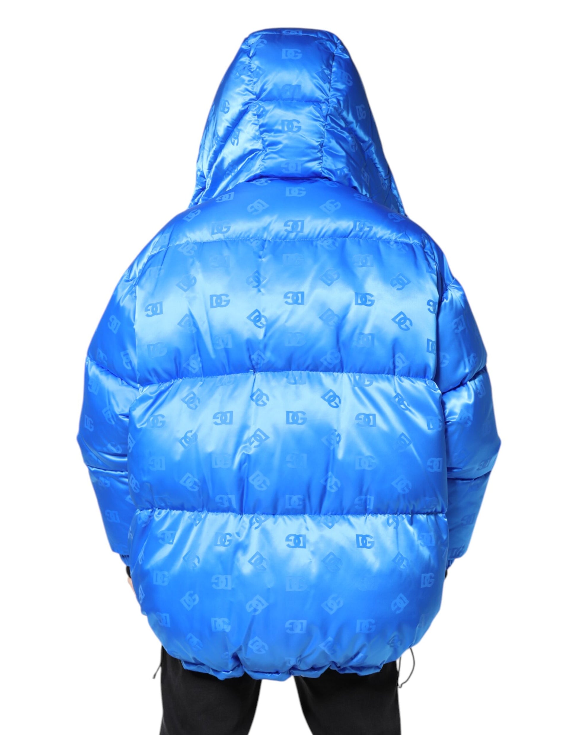 Dolce & Gabbana Blue Logo Full Zip Hooded Quilted Jacket Dolce & Gabbana