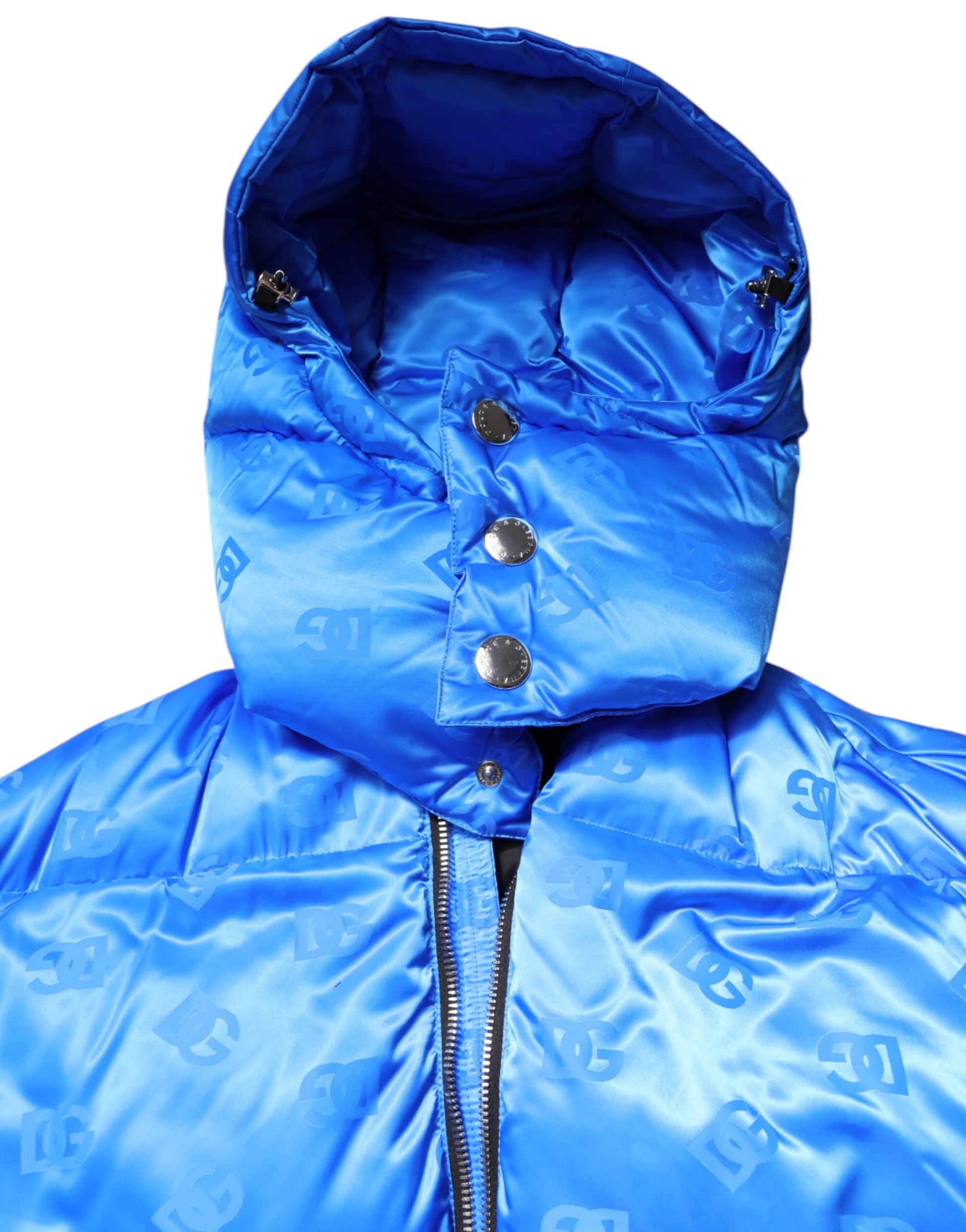 Dolce & Gabbana Blue Logo Full Zip Hooded Quilted Jacket Dolce & Gabbana