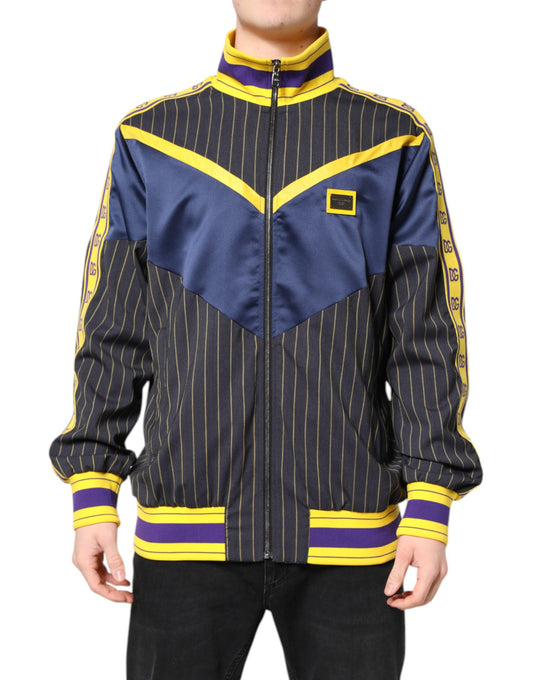 Dolce & Gabbana Black Striped Logo Full Zip Bomber Jacket Dolce & Gabbana