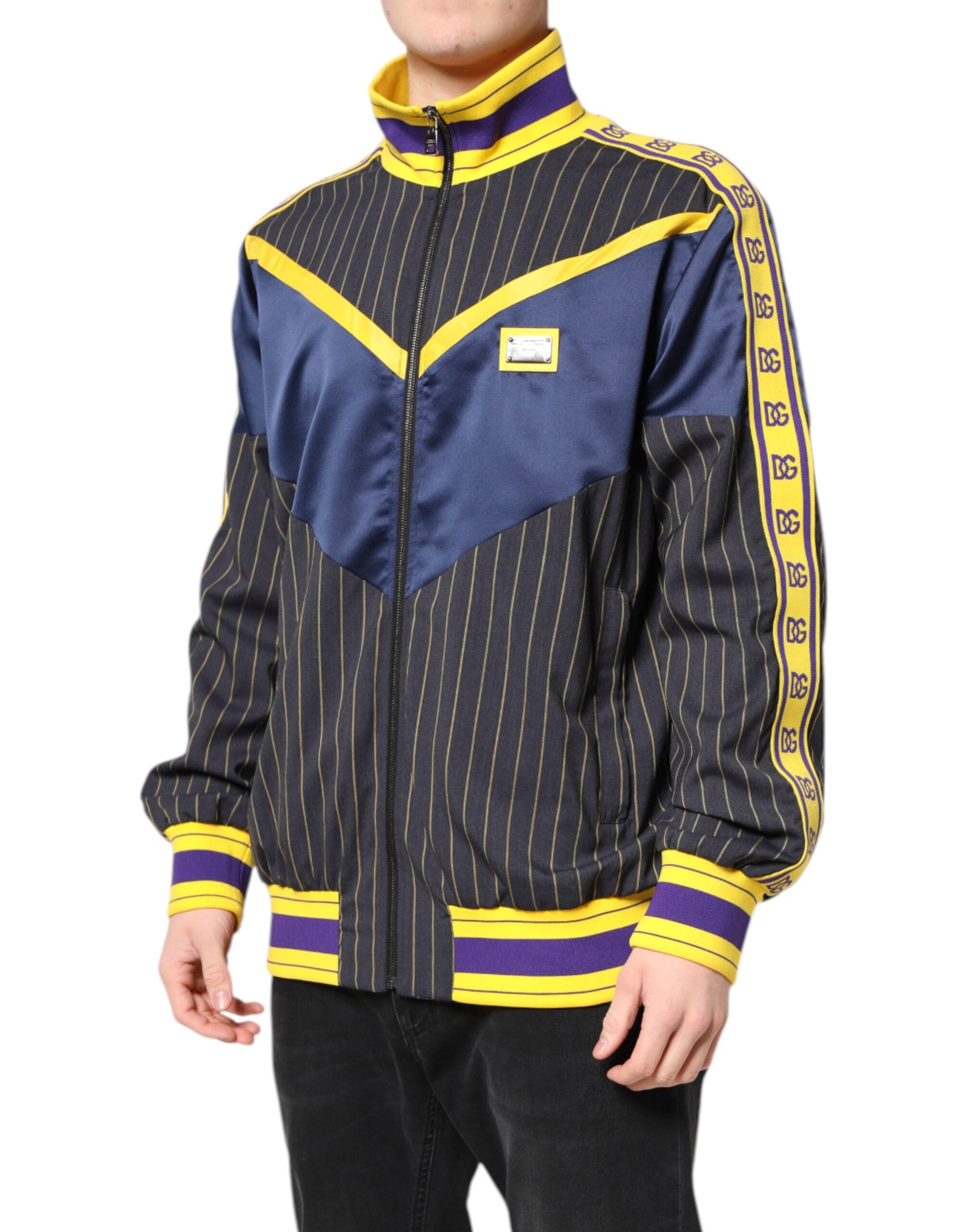 Dolce & Gabbana Black Striped Logo Full Zip Bomber Jacket Dolce & Gabbana