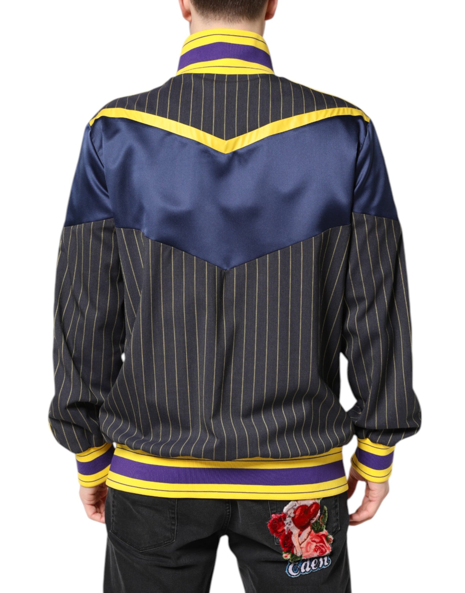 Dolce & Gabbana Black Striped Logo Full Zip Bomber Jacket Dolce & Gabbana