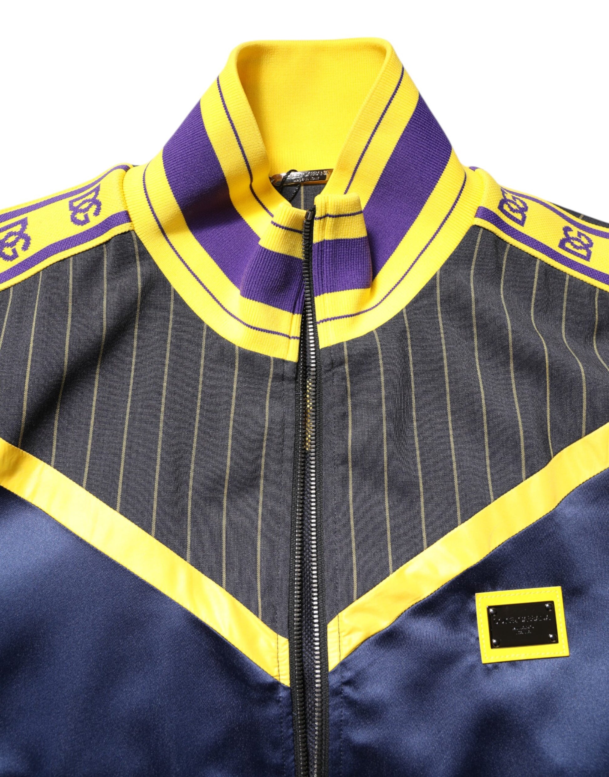 Dolce & Gabbana Black Striped Logo Full Zip Bomber Jacket Dolce & Gabbana