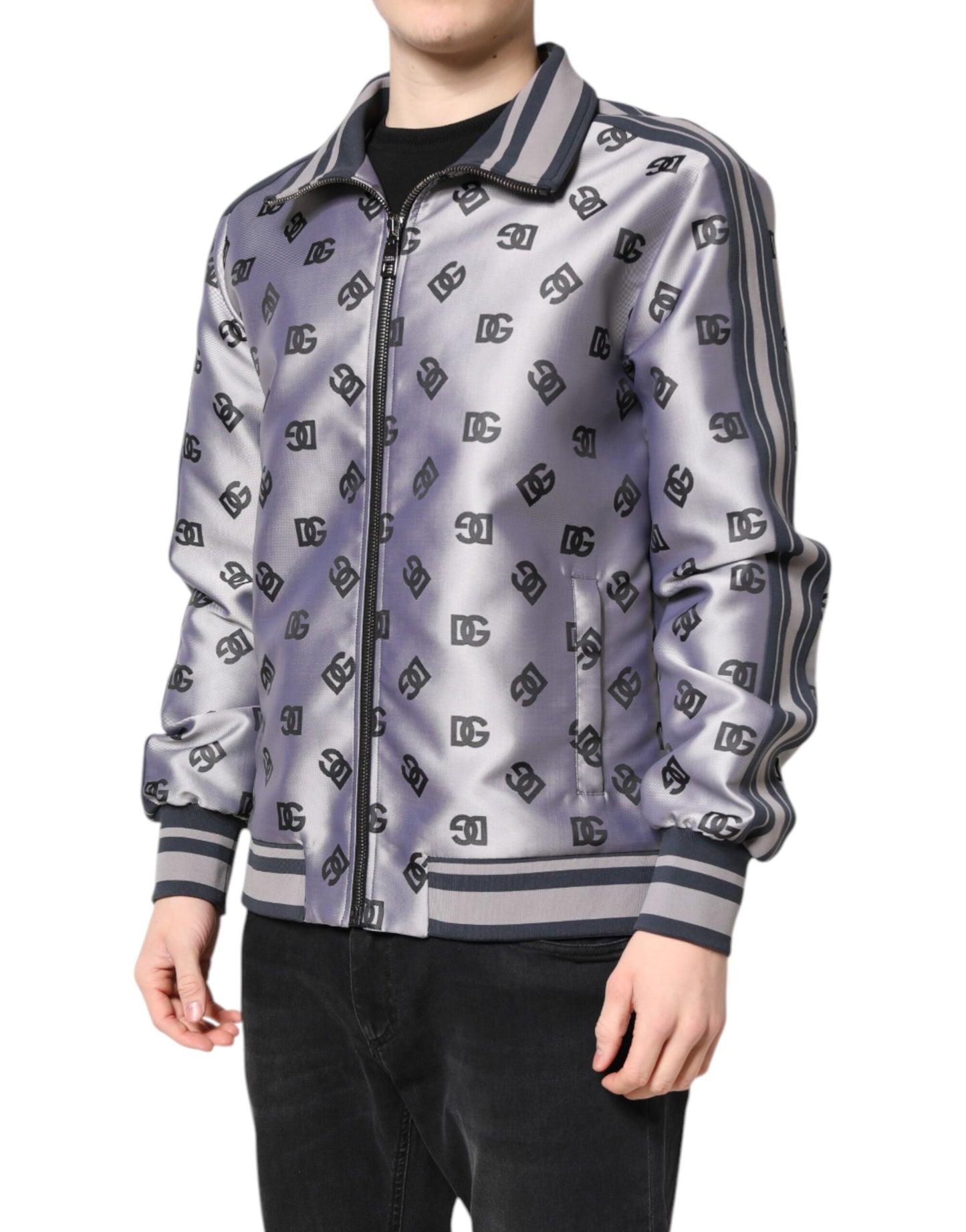 Dolce & Gabbana Gray Logo Monogram Full Zip Bomber Jacket Dolce & Gabbana