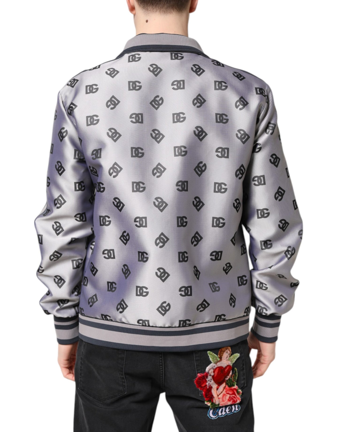 Dolce & Gabbana Gray Logo Monogram Full Zip Bomber Jacket Dolce & Gabbana