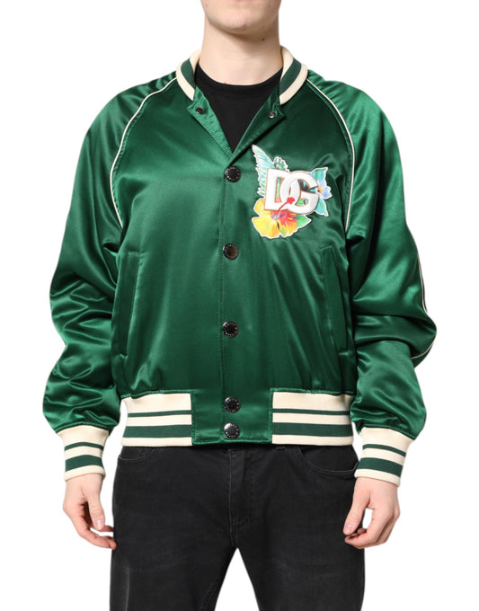 Dolce & Gabbana Green Floral DG Logo Full Zip Bomber Jacket Dolce & Gabbana