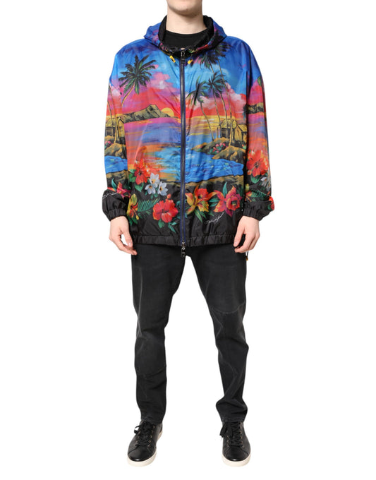 Dolce & Gabbana Multicolor Print Hooded Windbreaker Jacket Dolce & Gabbana