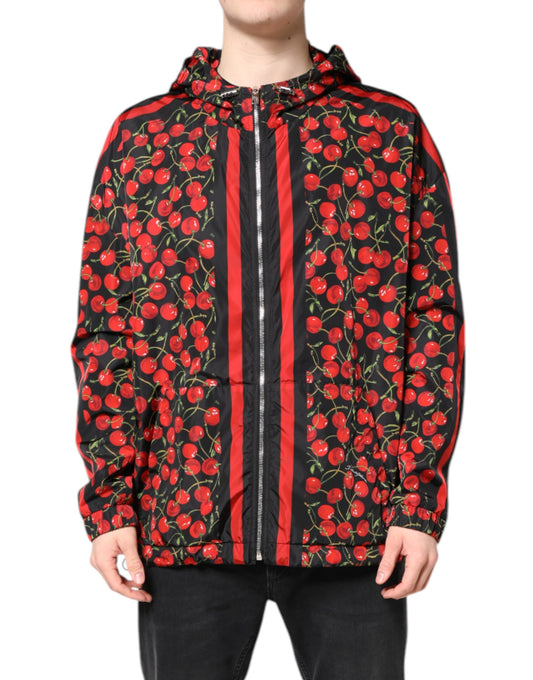 Dolce & Gabbana Black Cherry Print Hooded Windbreaker Jacket Dolce & Gabbana
