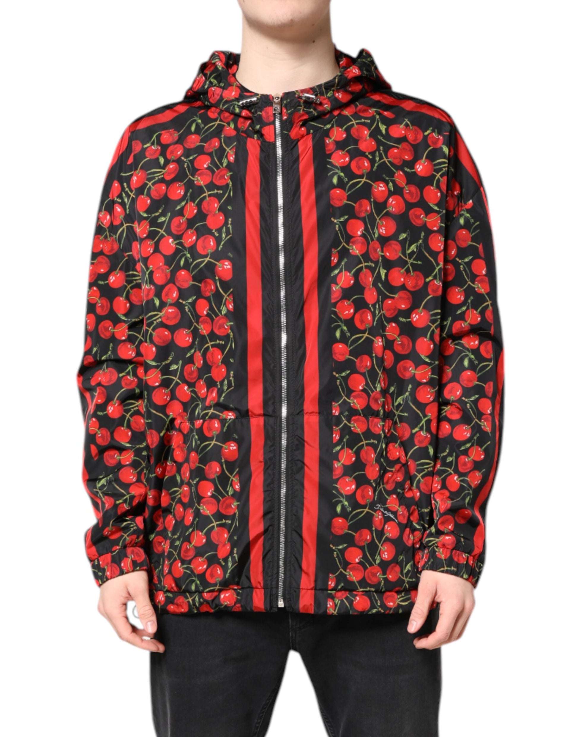 Dolce & Gabbana Black Cherry Print Hooded Windbreaker Jacket Dolce & Gabbana