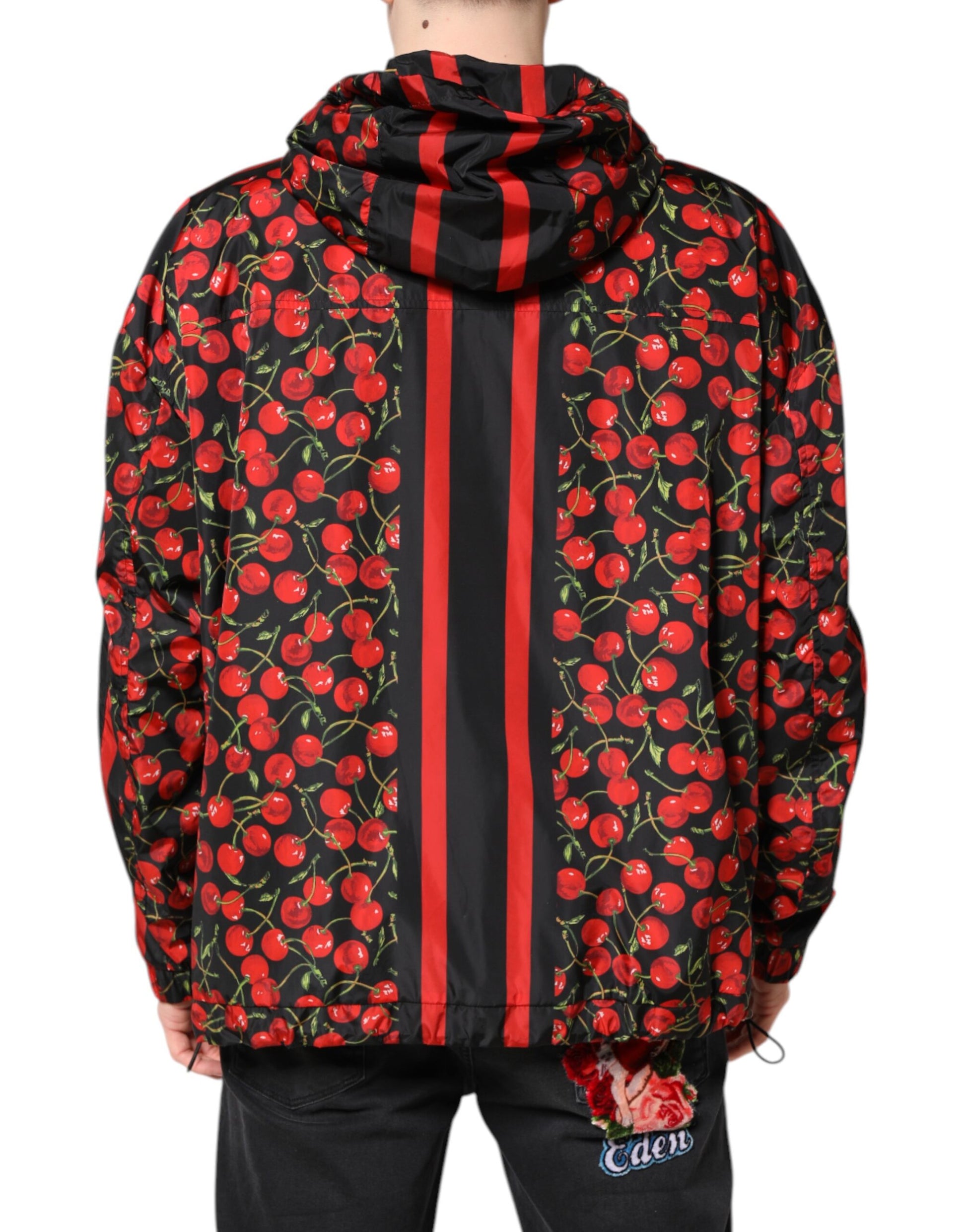 Dolce & Gabbana Black Cherry Print Hooded Windbreaker Jacket Dolce & Gabbana