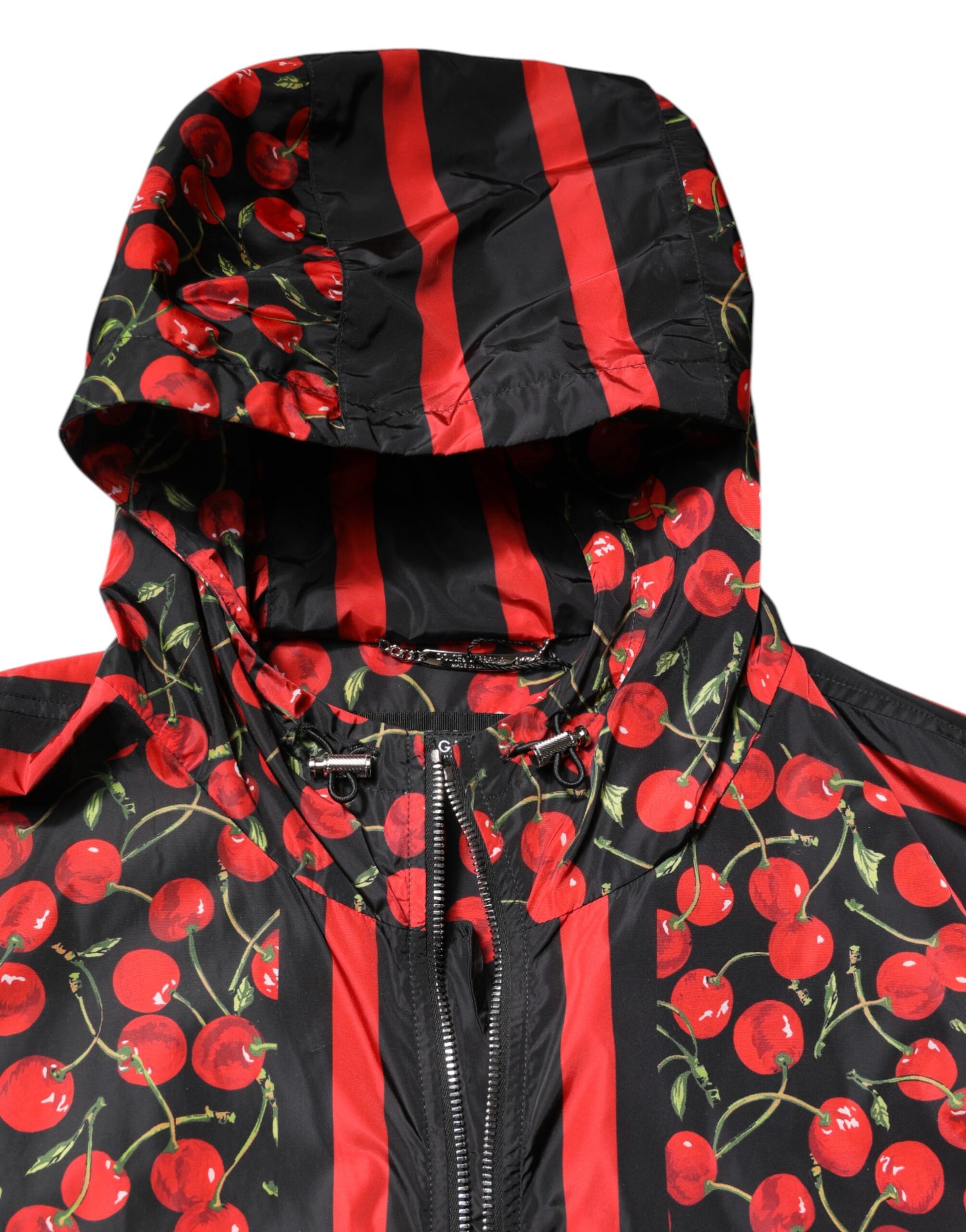 Dolce & Gabbana Black Cherry Print Hooded Windbreaker Jacket Dolce & Gabbana