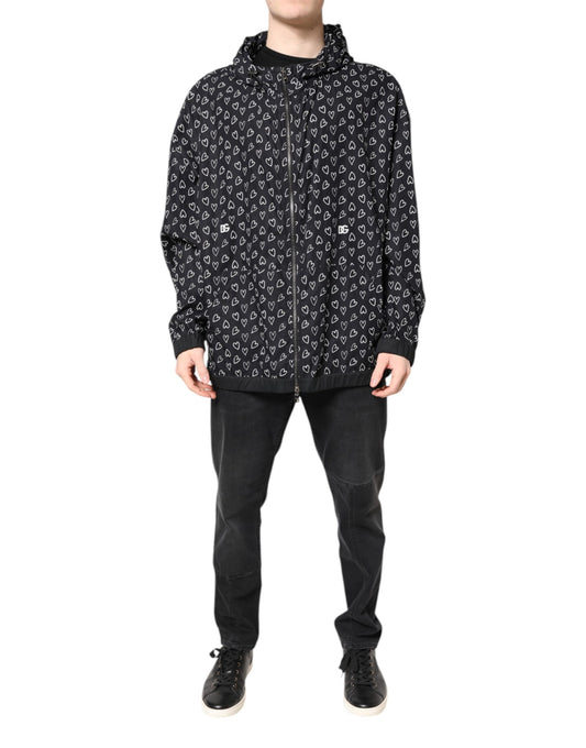 Dolce & Gabbana Black Heart Print Hooded Windbreaker Jacket Dolce & Gabbana