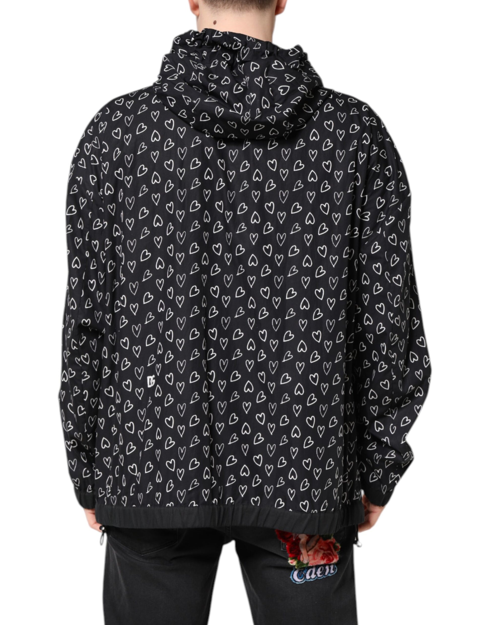 Dolce & Gabbana Black Heart Print Hooded Windbreaker Jacket Dolce & Gabbana