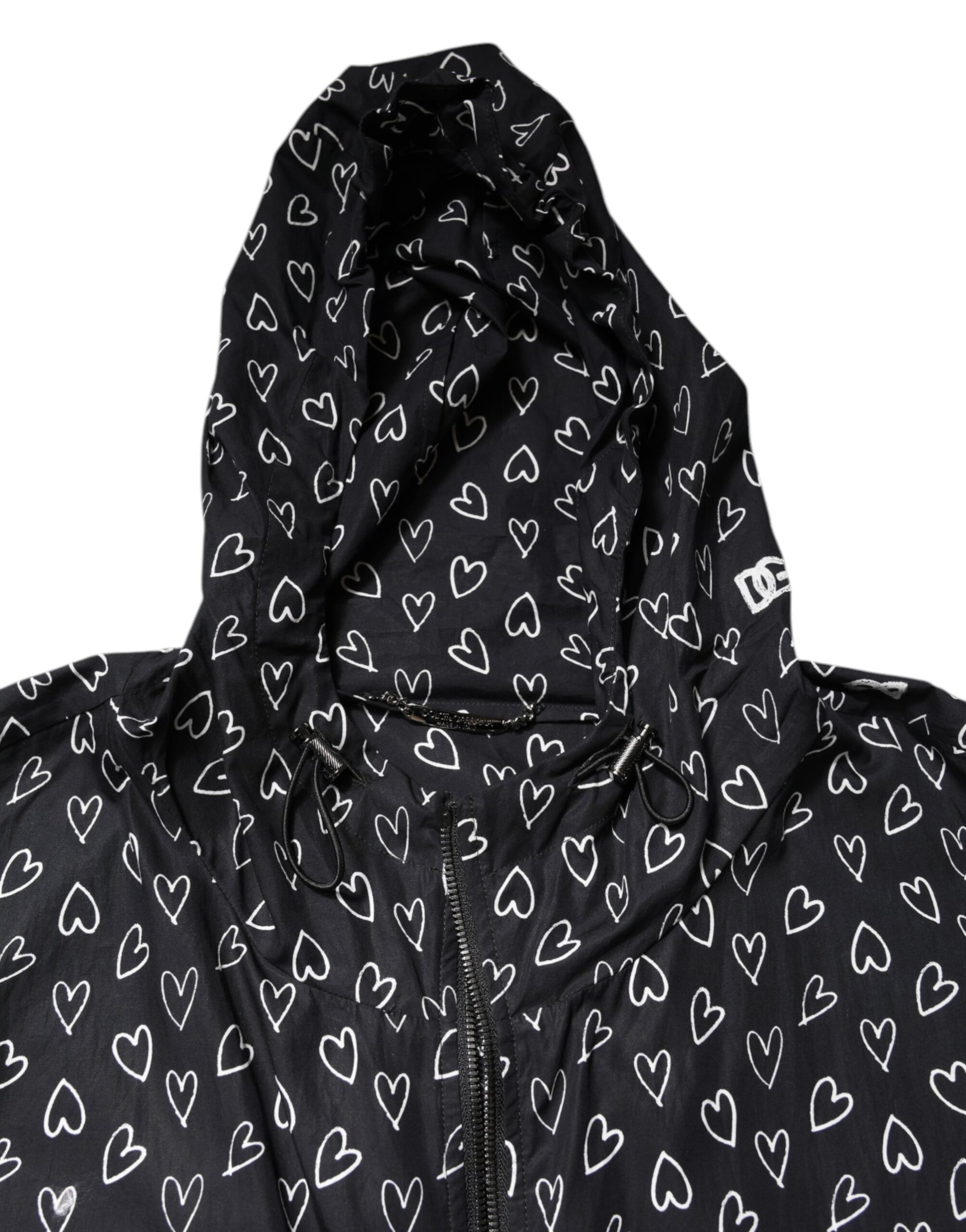 Dolce & Gabbana Black Heart Print Hooded Windbreaker Jacket Dolce & Gabbana
