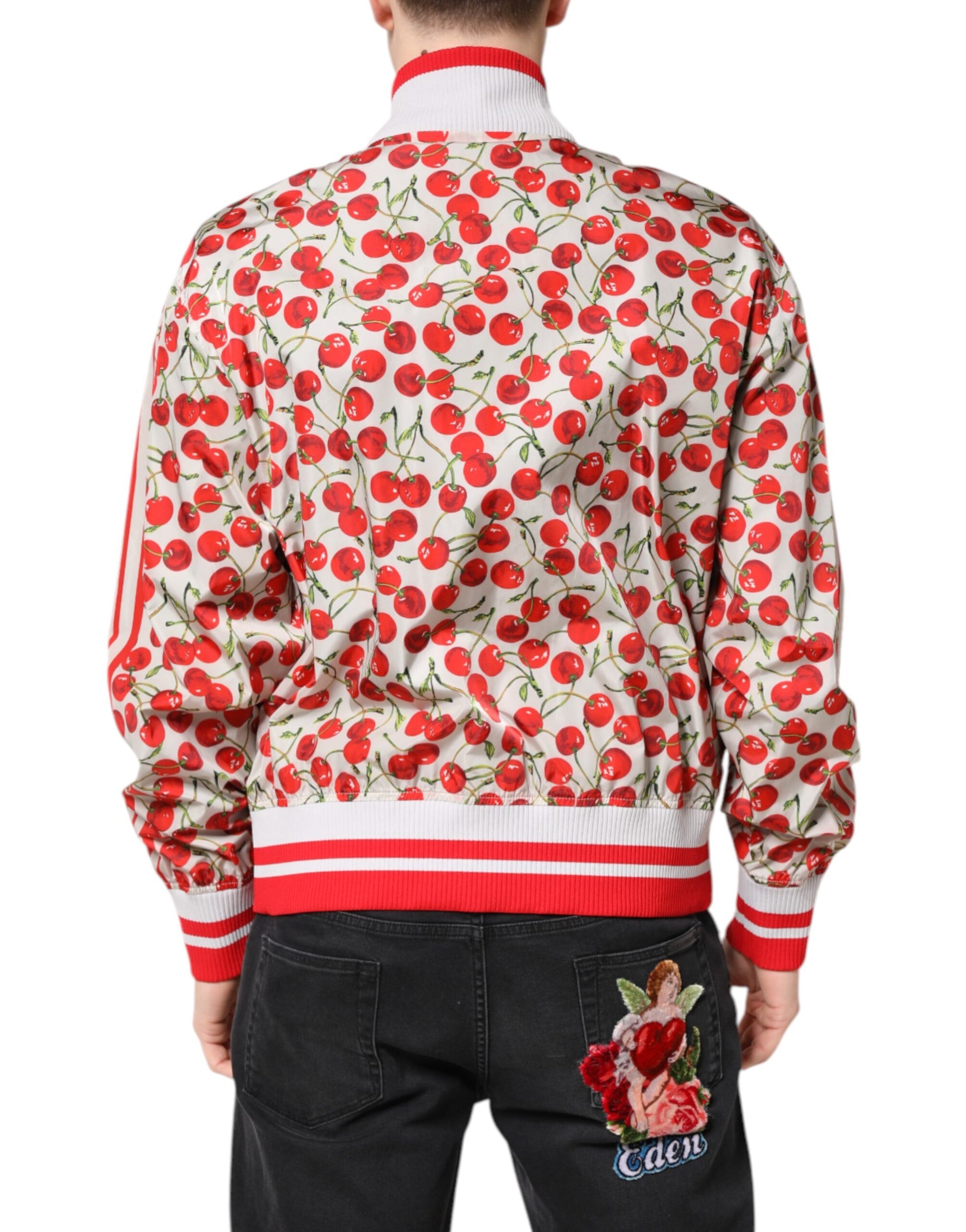 Dolce & Gabbana White Cherry Print Full Zip Bomber Jacket Dolce & Gabbana