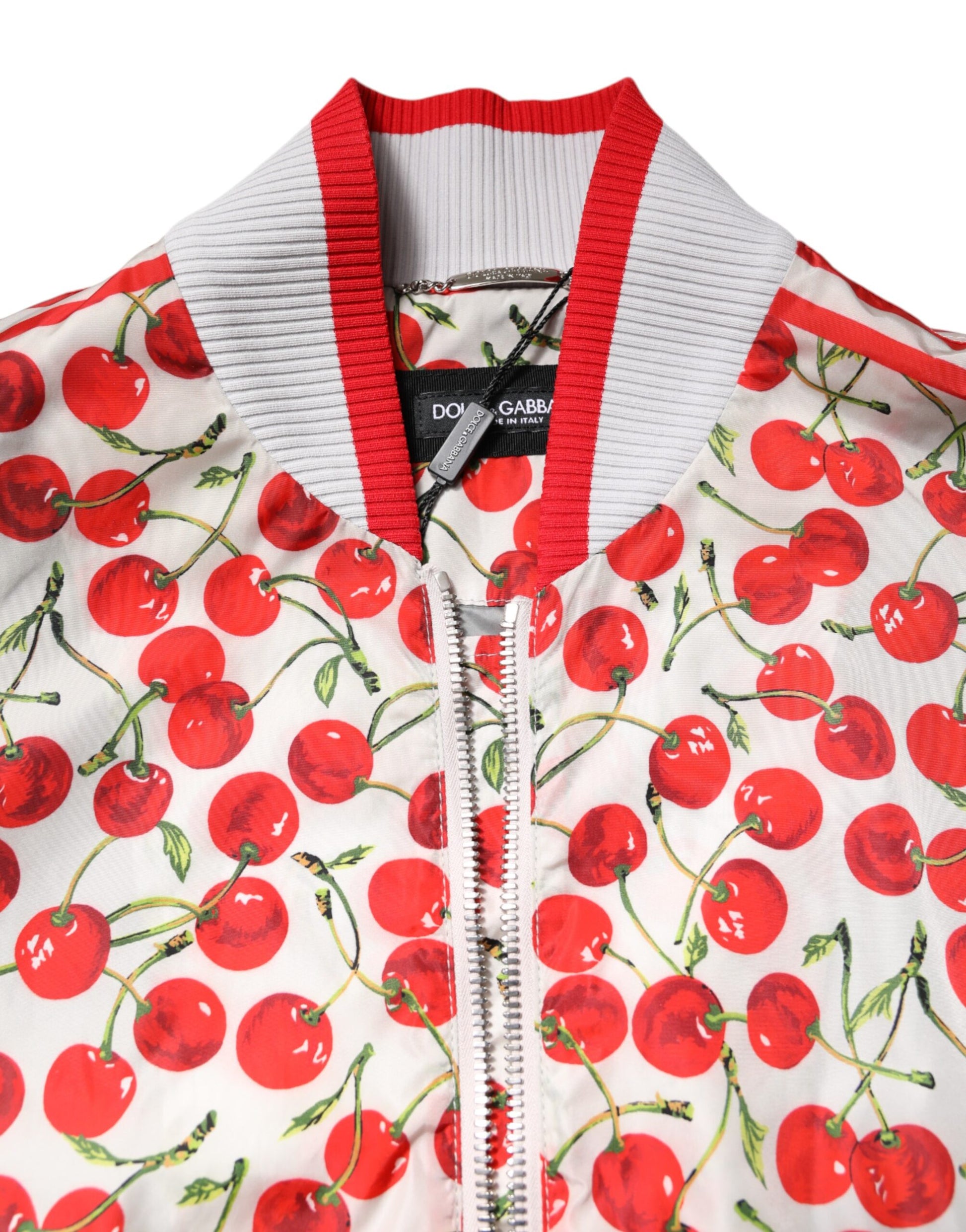 Dolce & Gabbana White Cherry Print Full Zip Bomber Jacket Dolce & Gabbana