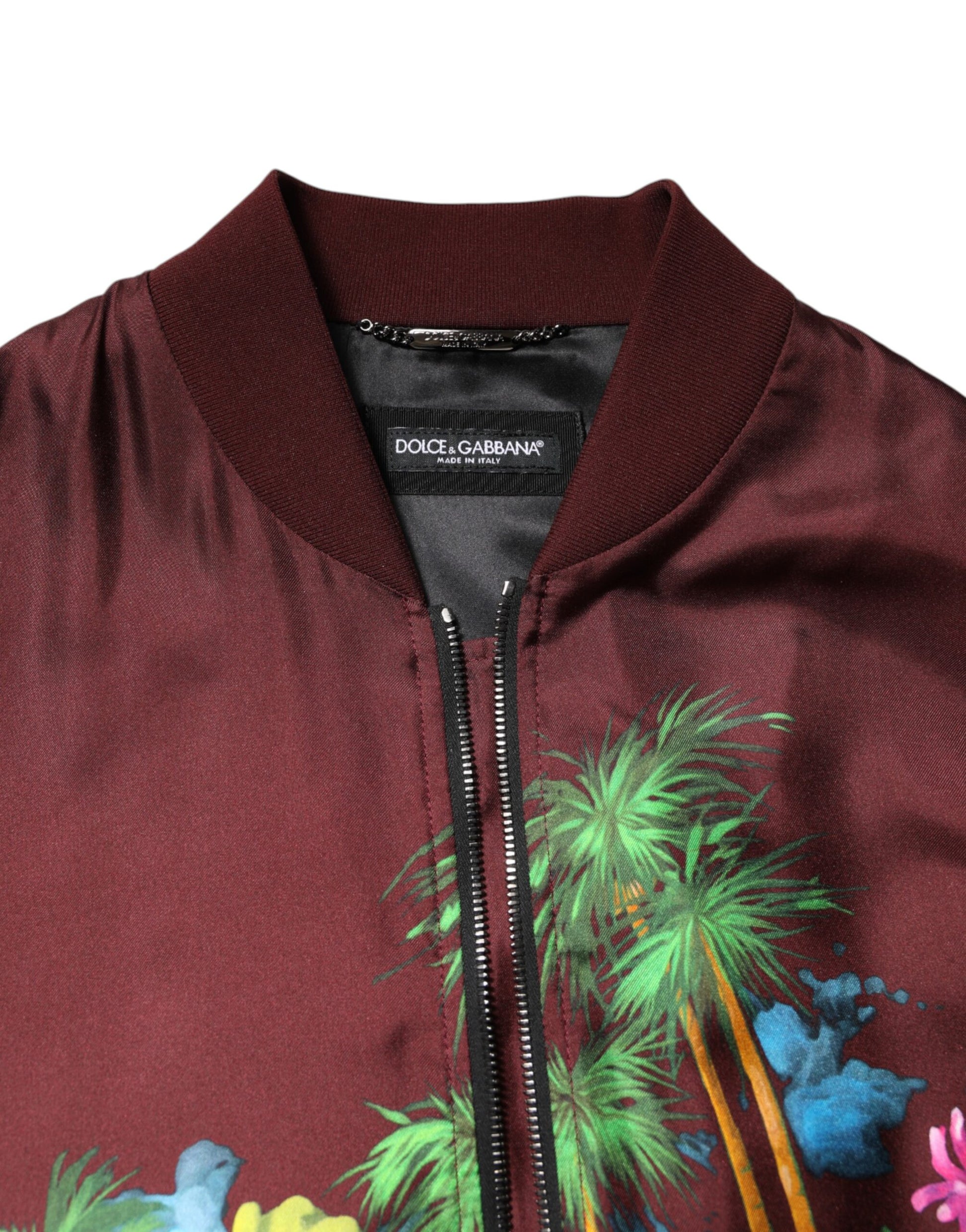Dolce & Gabbana Maroon Floral Print Full Zip Bomber Jacket Dolce & Gabbana