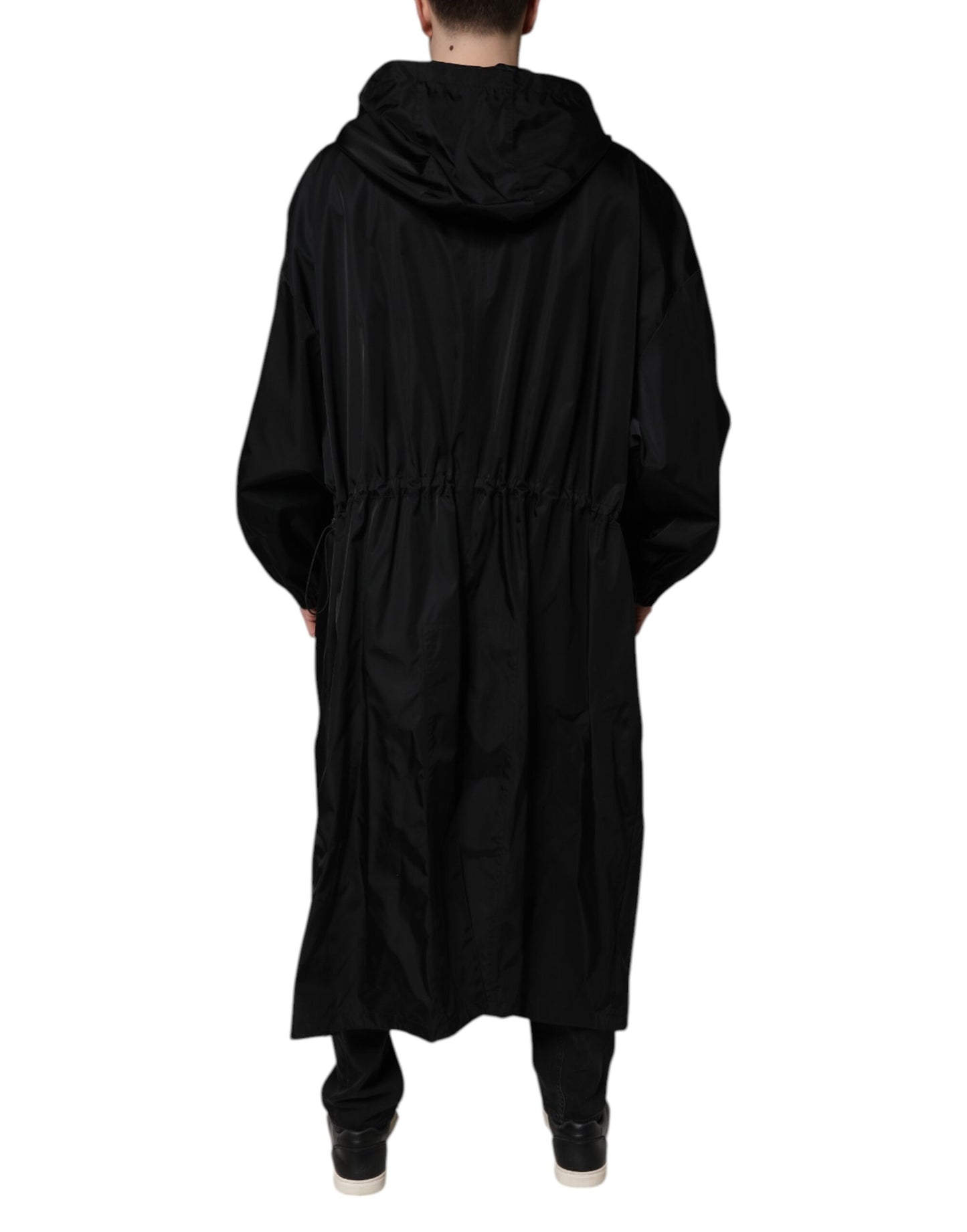 Dolce & Gabbana Black Hooded Long Men Windbreaker Jacket Dolce & Gabbana