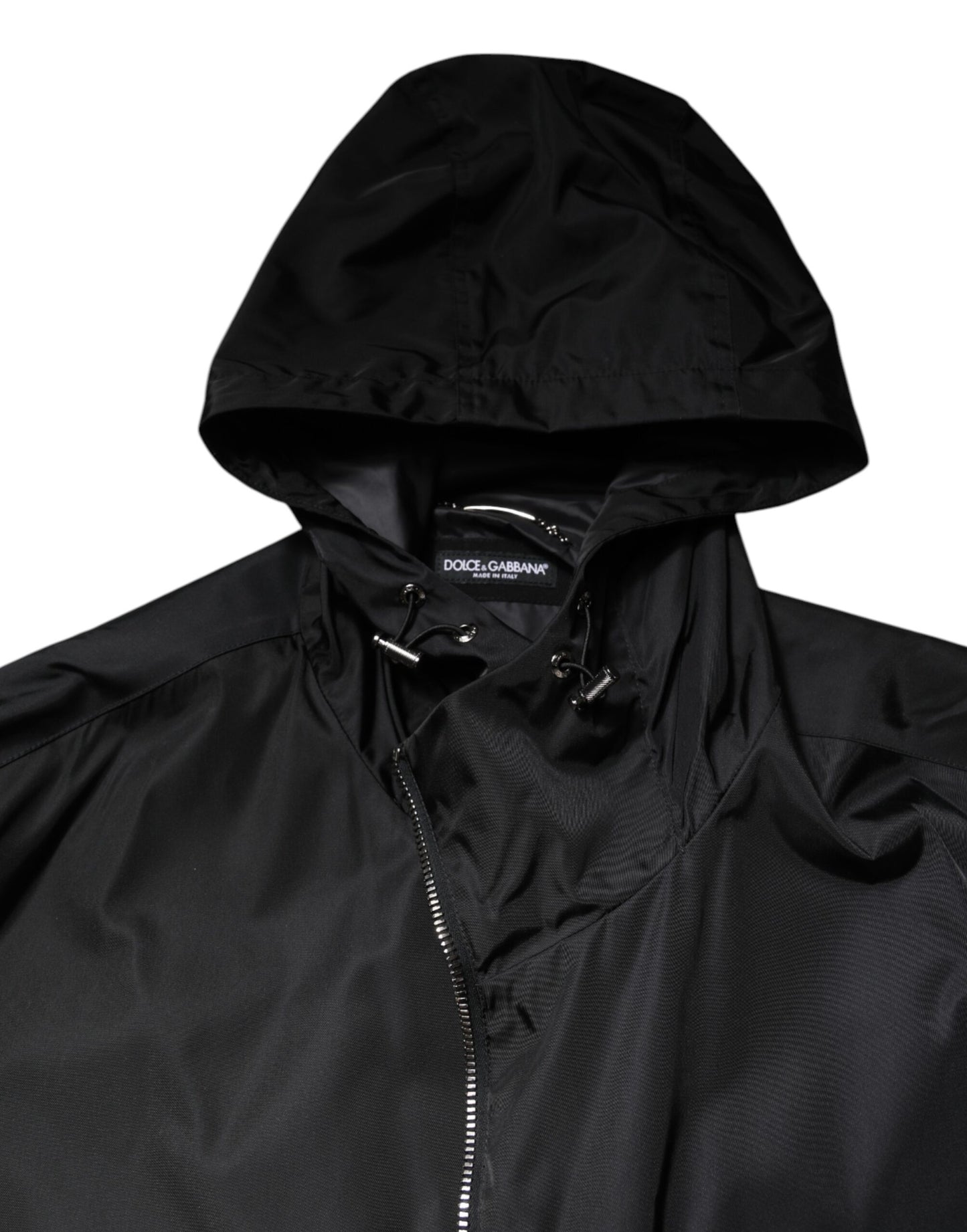 Dolce & Gabbana Black Hooded Long Men Windbreaker Jacket Dolce & Gabbana