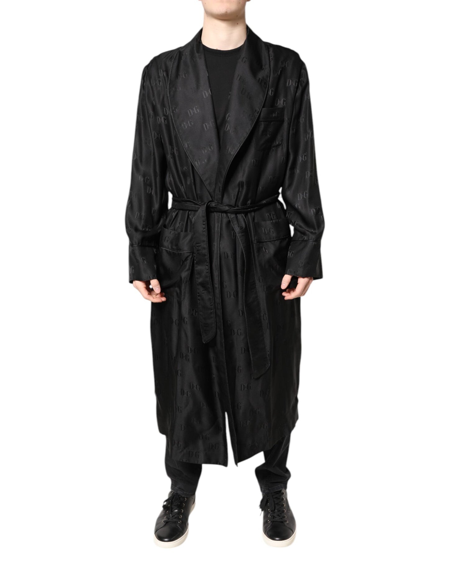 Dolce & Gabbana Black Silk DG Logo Men Wrap Robe Coat Jacket Dolce & Gabbana