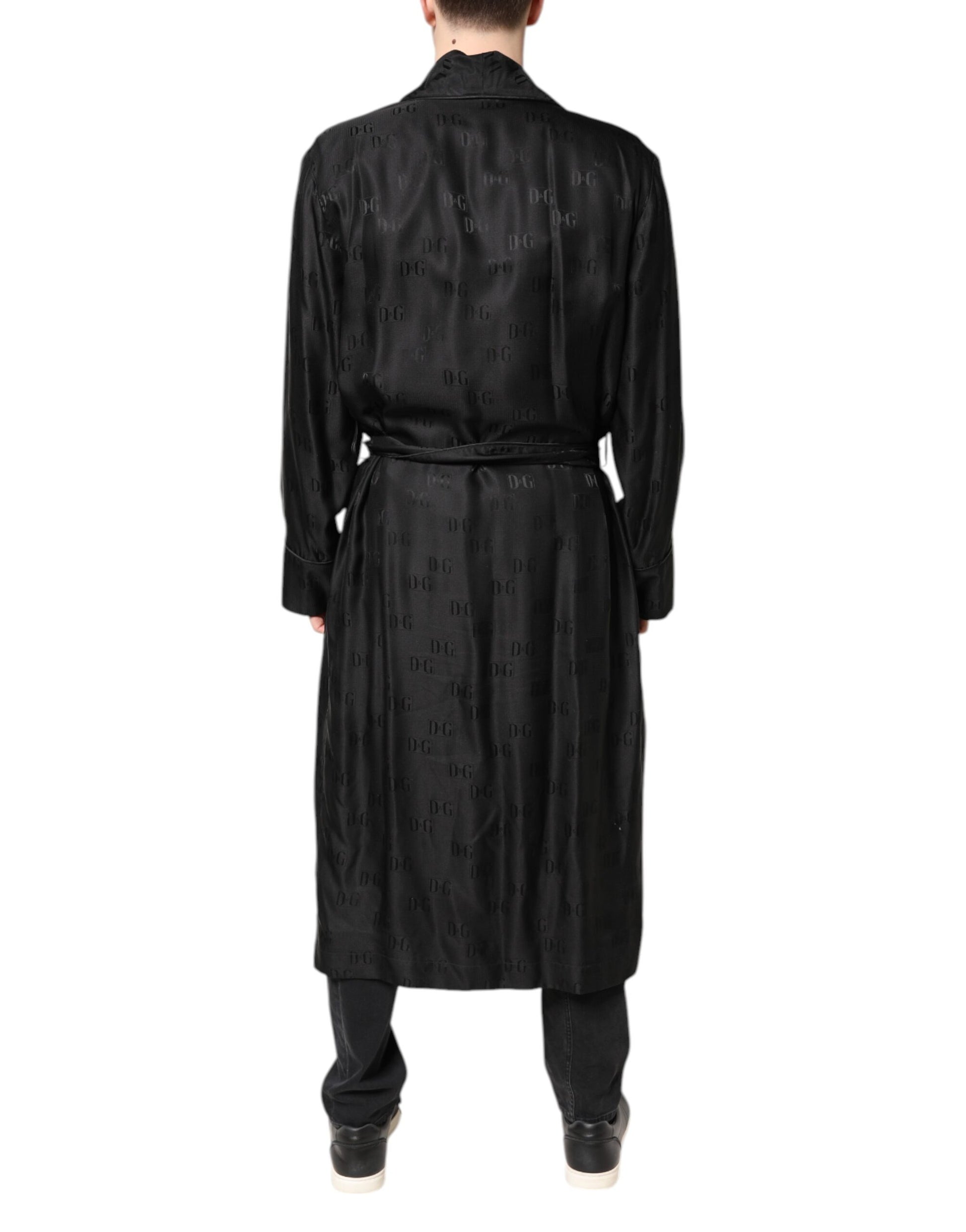 Dolce & Gabbana Black Silk DG Logo Men Wrap Robe Coat Jacket Dolce & Gabbana