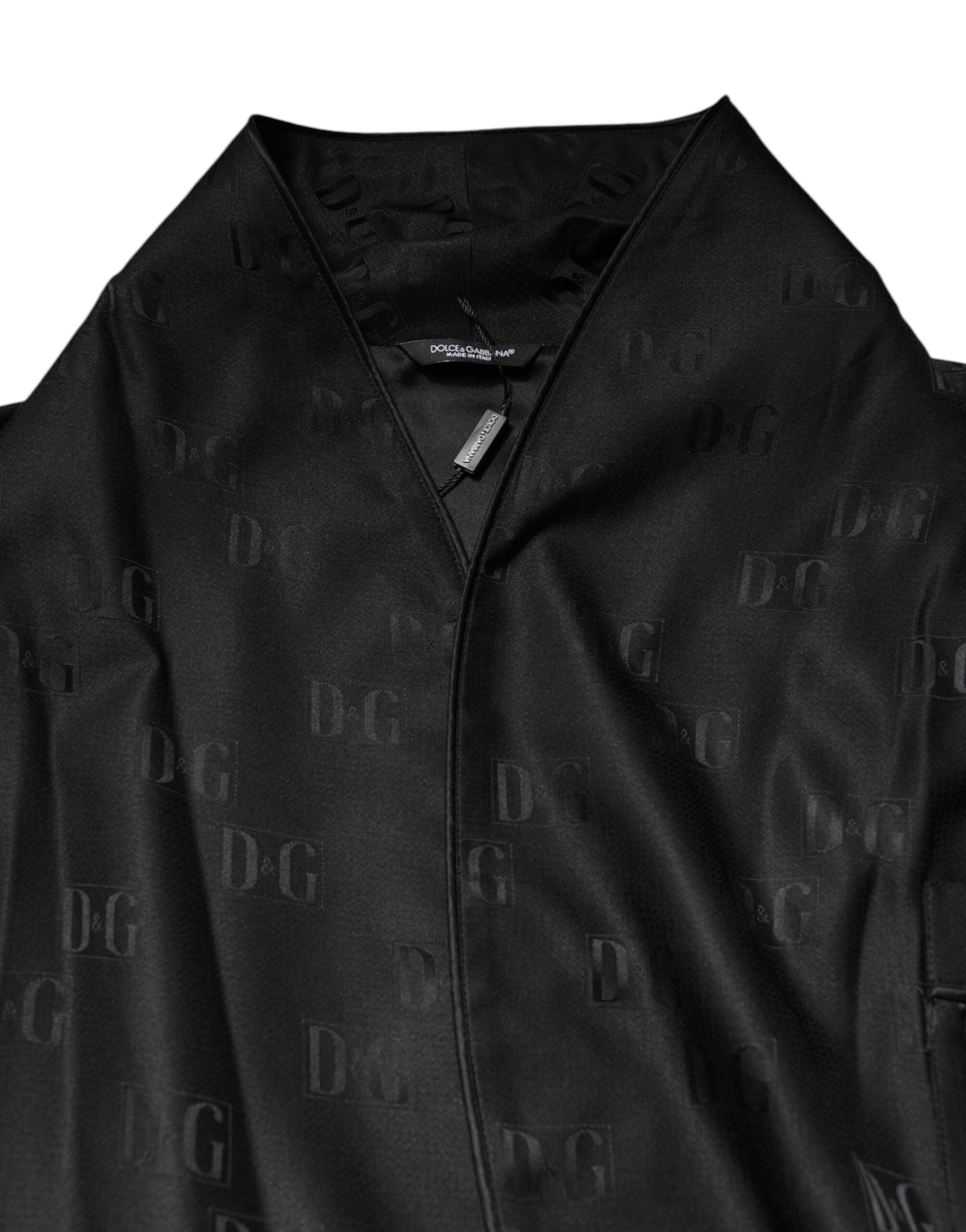 Dolce & Gabbana Black Silk DG Logo Men Wrap Robe Coat Jacket Dolce & Gabbana