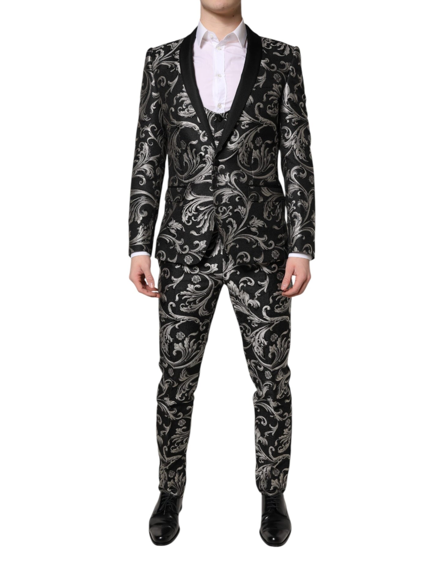 Dolce & Gabbana Black Gray MARTINI Jacquard Men 3 Piece Suit Dolce & Gabbana