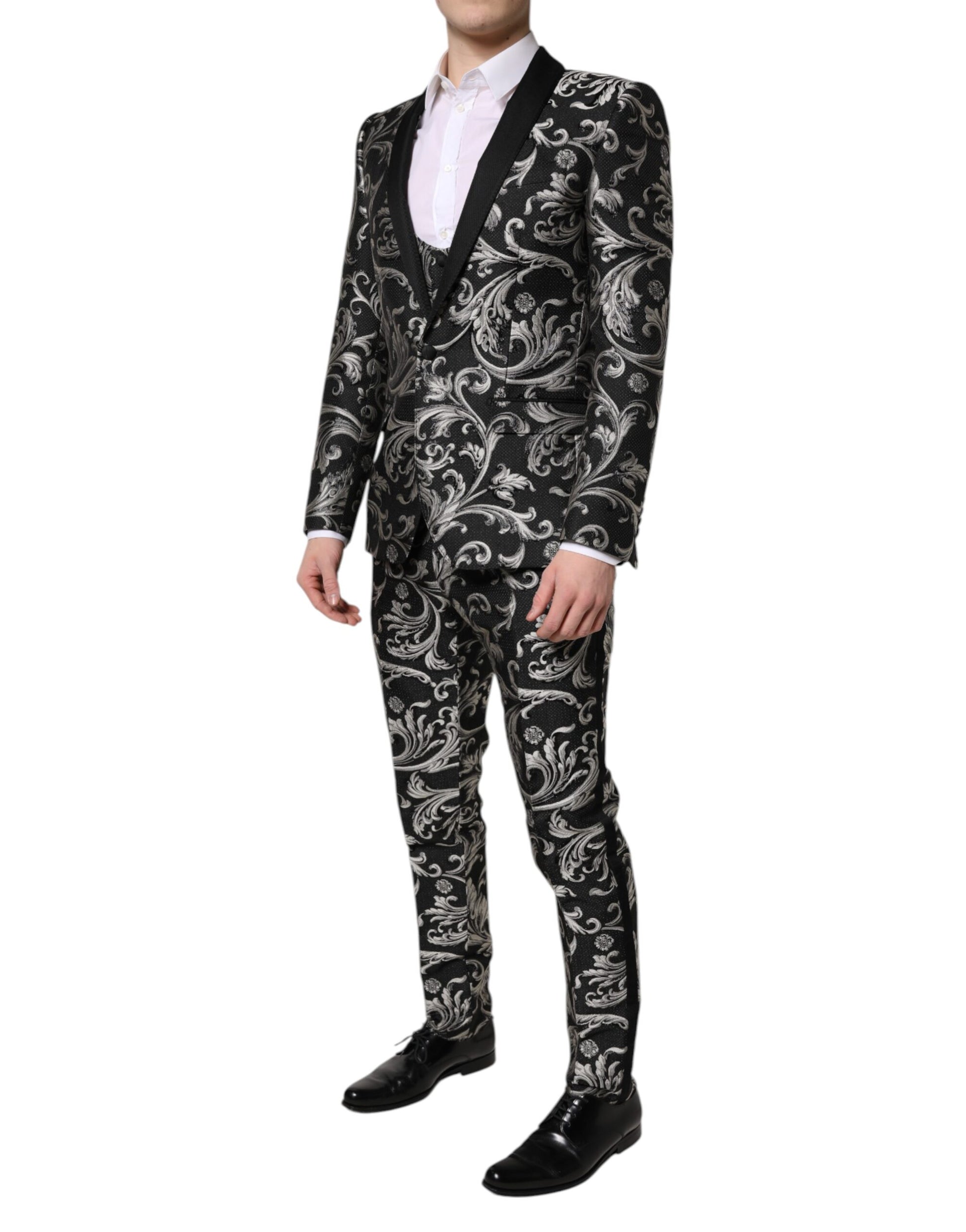 Dolce & Gabbana Black Gray MARTINI Jacquard Men 3 Piece Suit Dolce & Gabbana