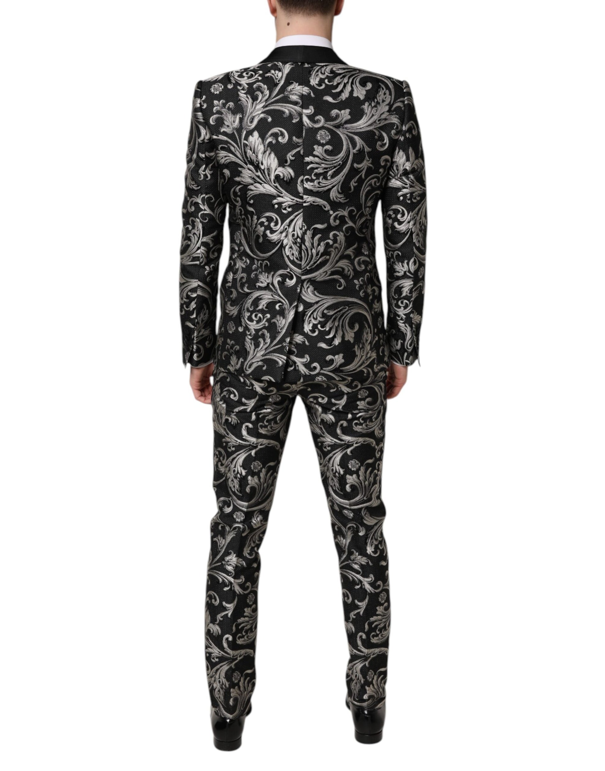 Dolce & Gabbana Black Gray MARTINI Jacquard Men 3 Piece Suit Dolce & Gabbana