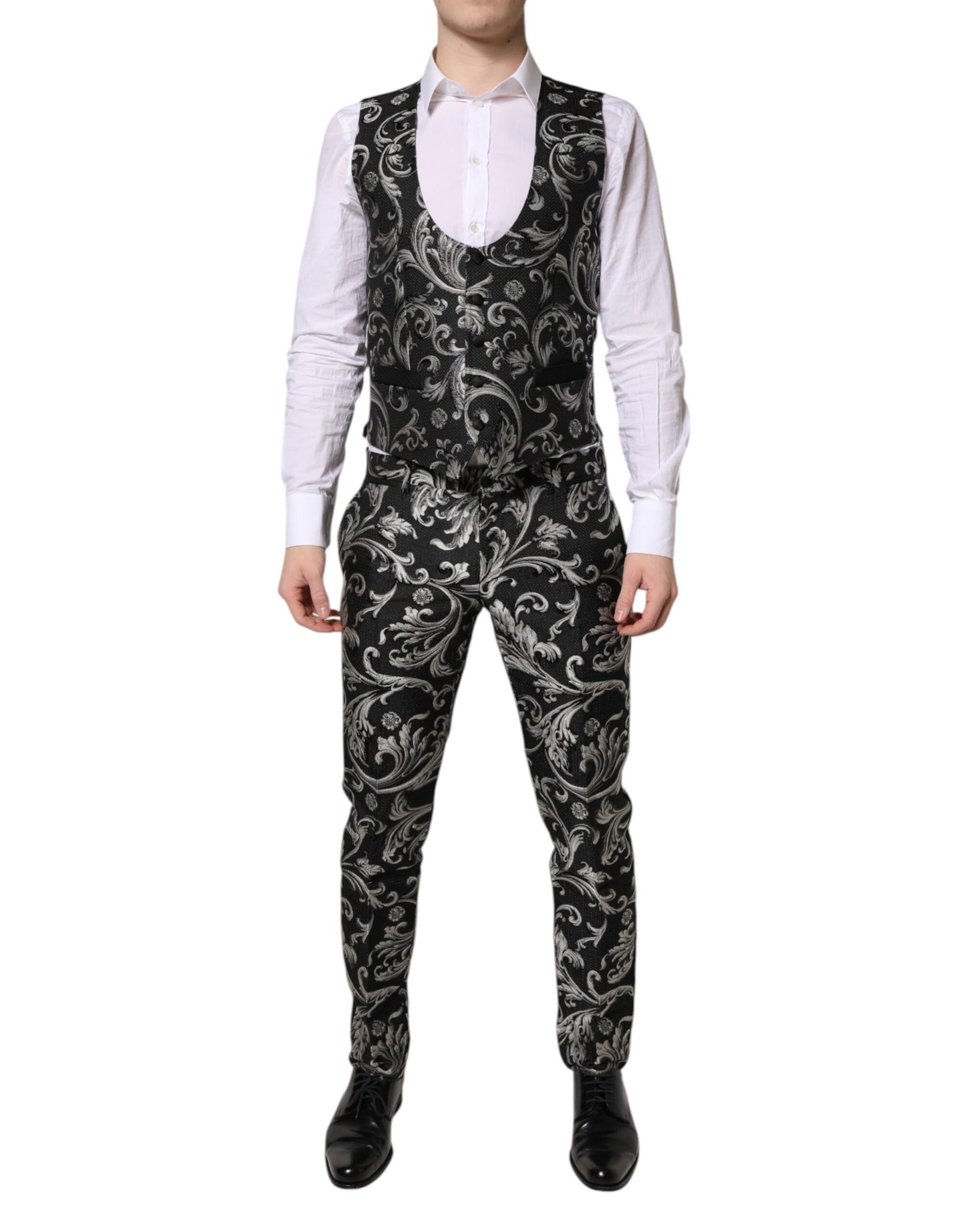 Dolce & Gabbana Black Gray MARTINI Jacquard Men 3 Piece Suit Dolce & Gabbana