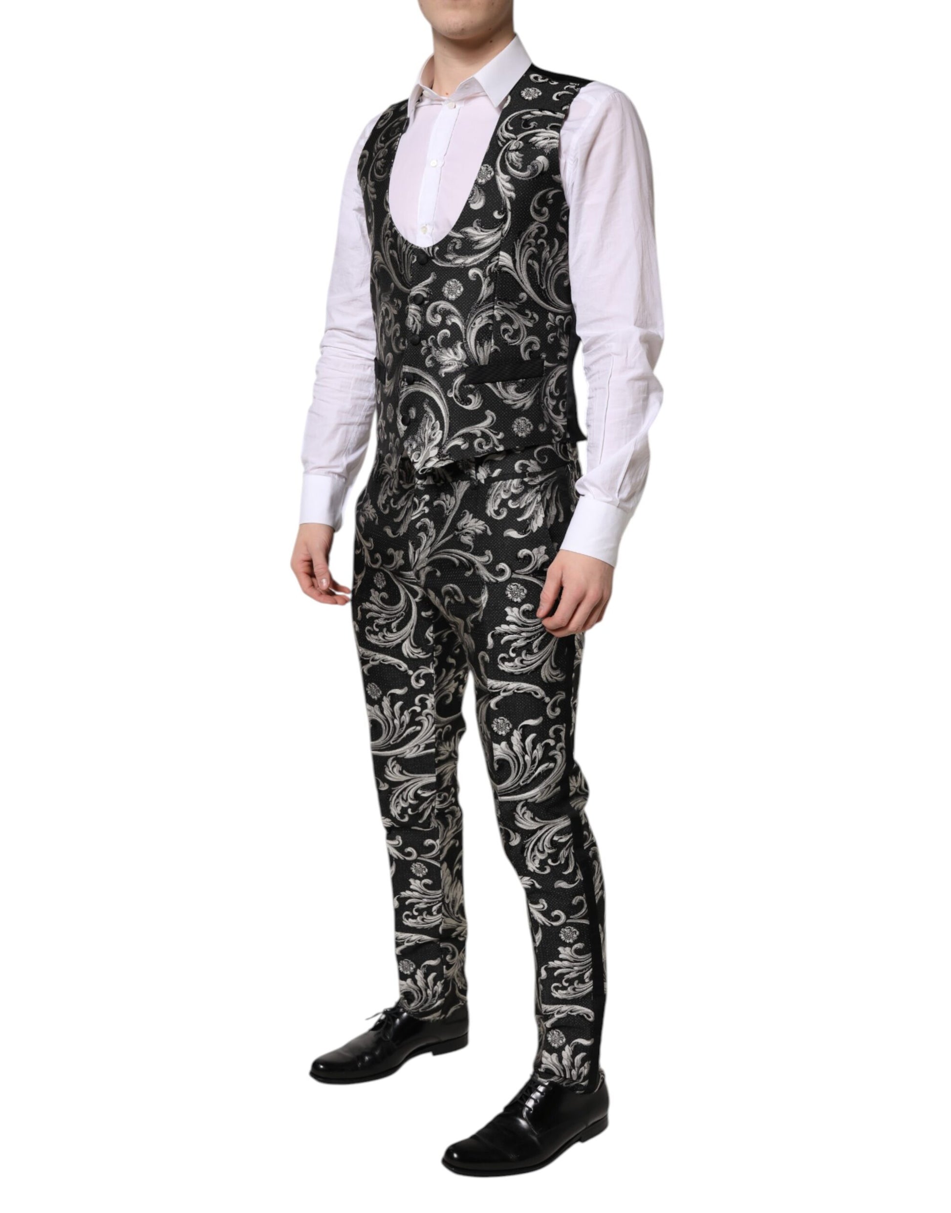 Dolce & Gabbana Black Gray MARTINI Jacquard Men 3 Piece Suit Dolce & Gabbana