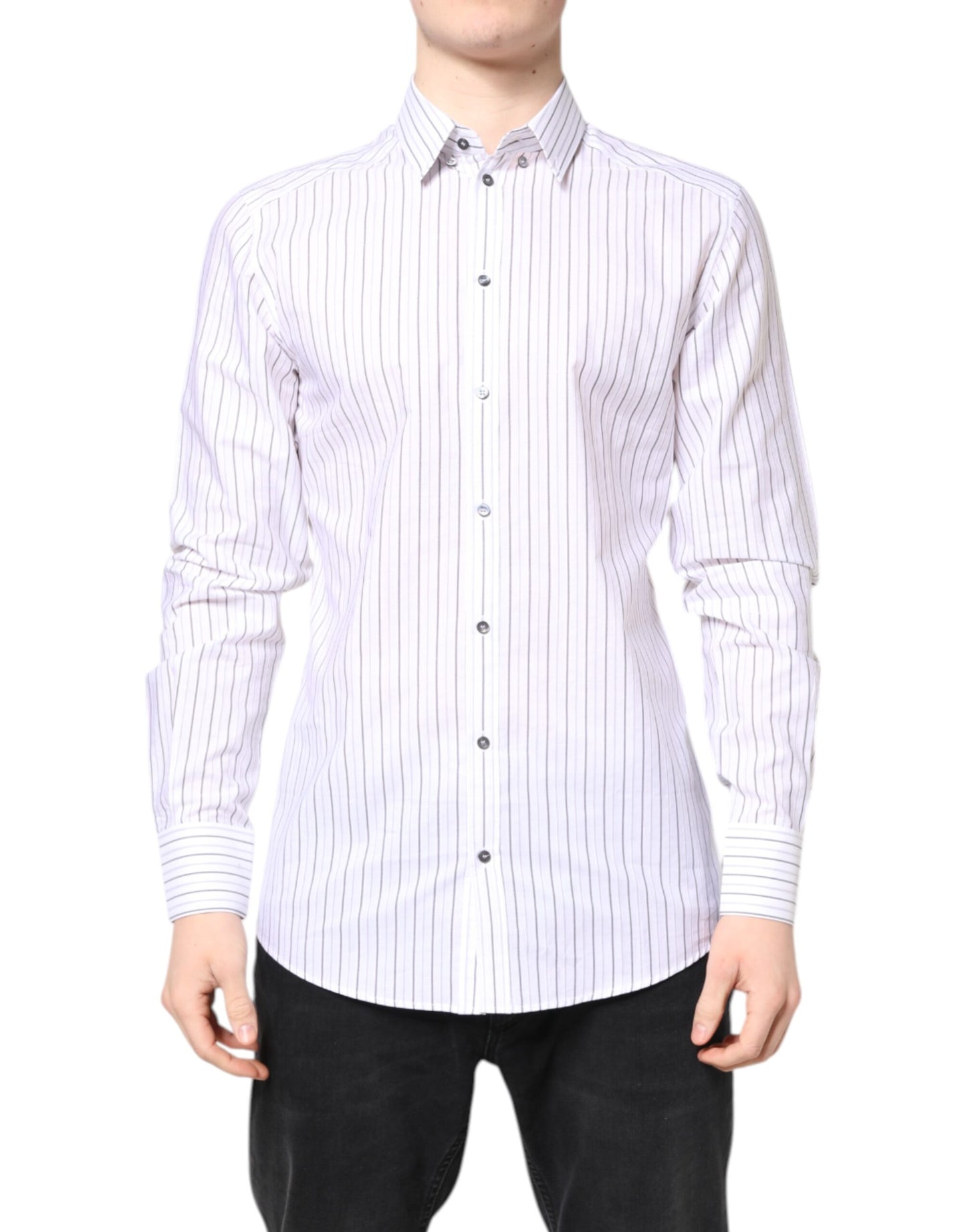 Dolce & Gabbana White Stripes Cotton GOLD Formal Dress Shirt Dolce & Gabbana
