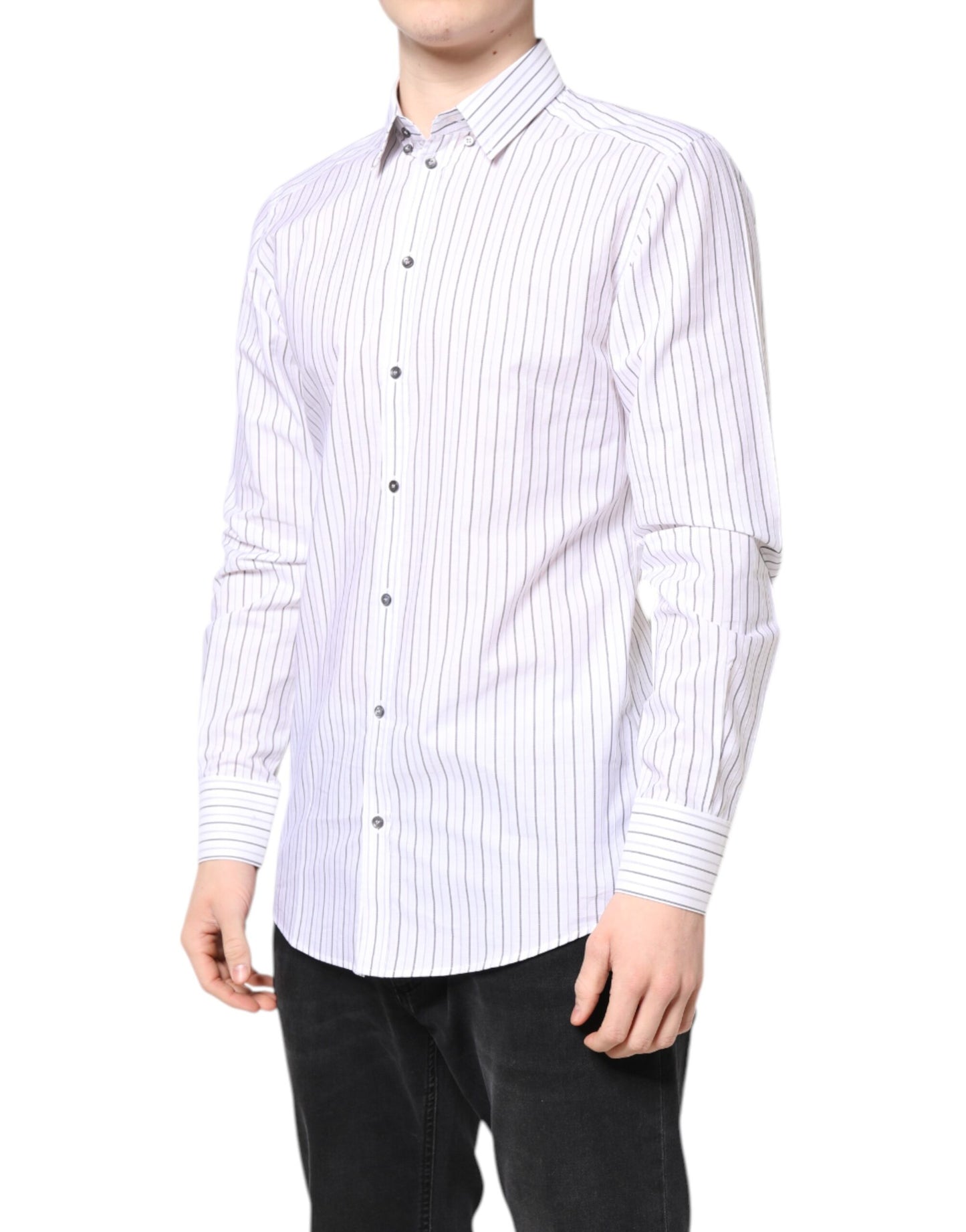 Dolce & Gabbana White Stripes Cotton GOLD Formal Dress Shirt Dolce & Gabbana