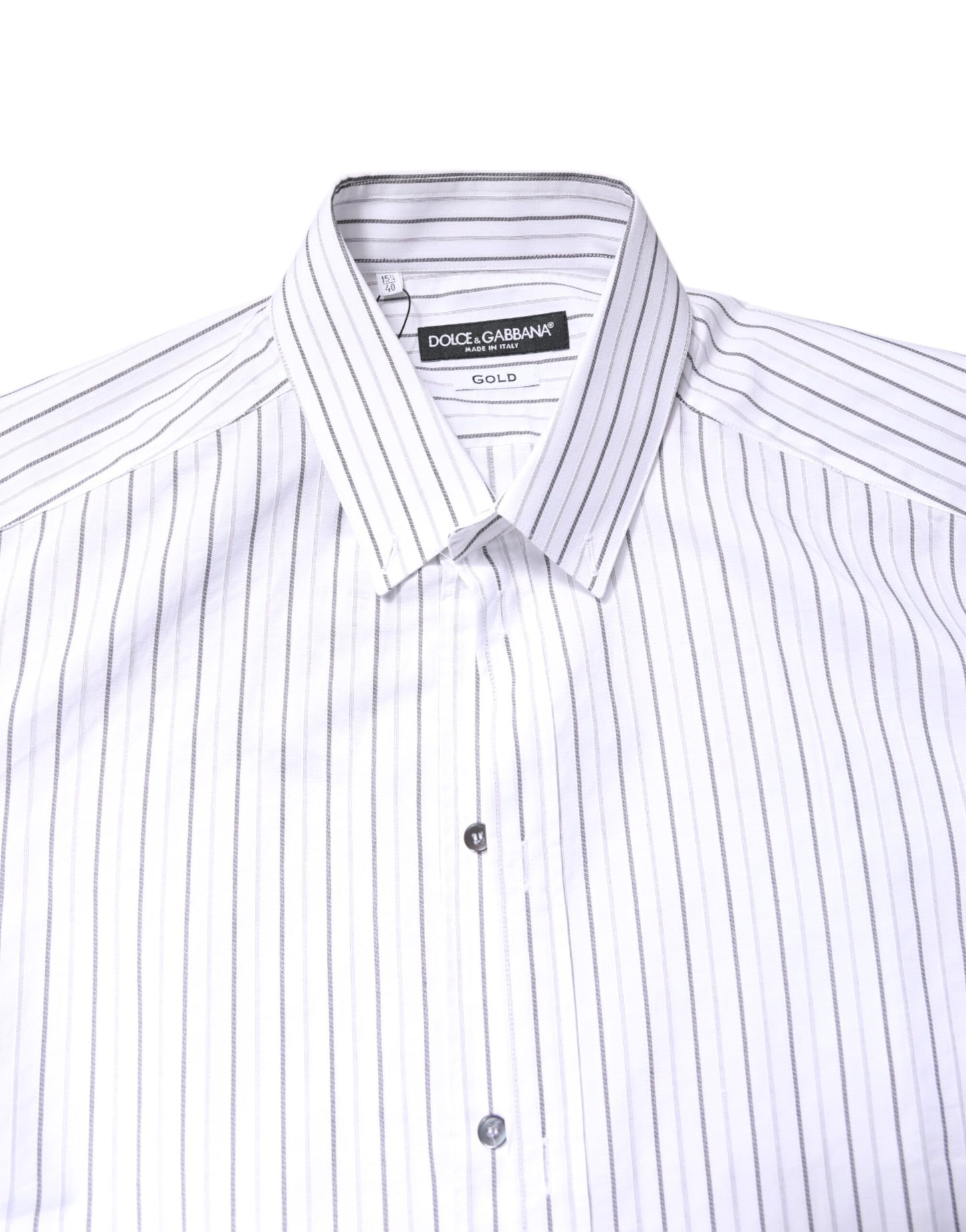 Dolce & Gabbana White Stripes Cotton GOLD Formal Dress Shirt Dolce & Gabbana