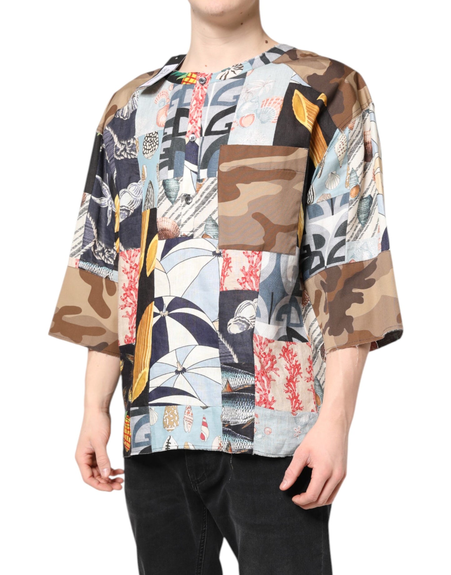 Dolce & Gabbana Multicolor Patchwork Short Sleeves Shirt Dolce & Gabbana