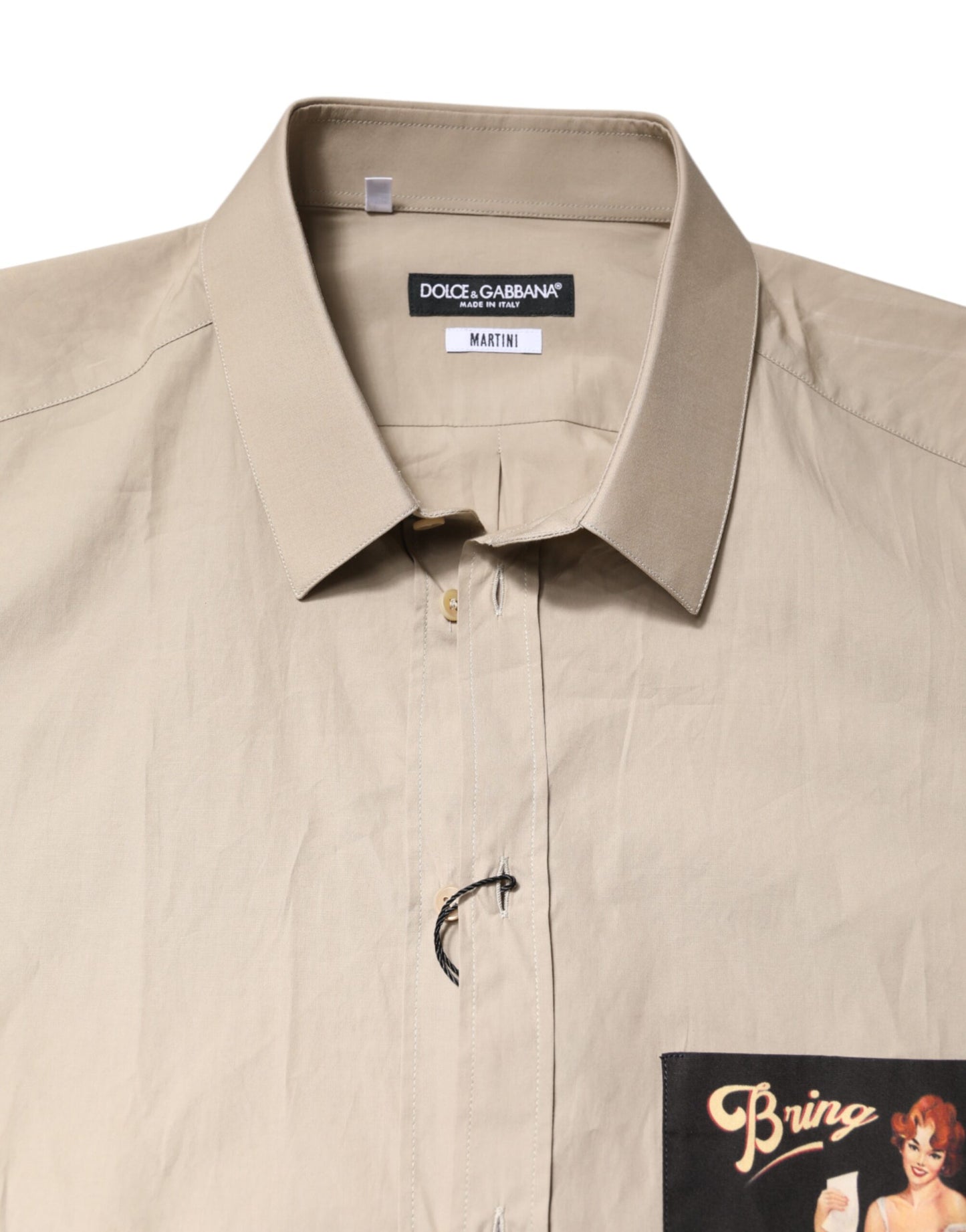 Dolce & Gabbana Beige Pin Up Print MARTINI Men Casual Shirt Dolce & Gabbana