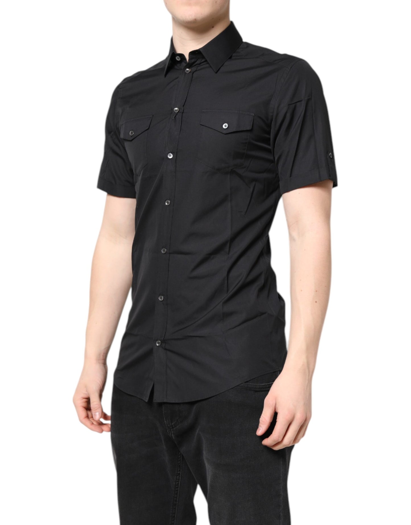 Dolce & Gabbana Black Short Sleeves Cotton GOLD Casual Shirt Dolce & Gabbana