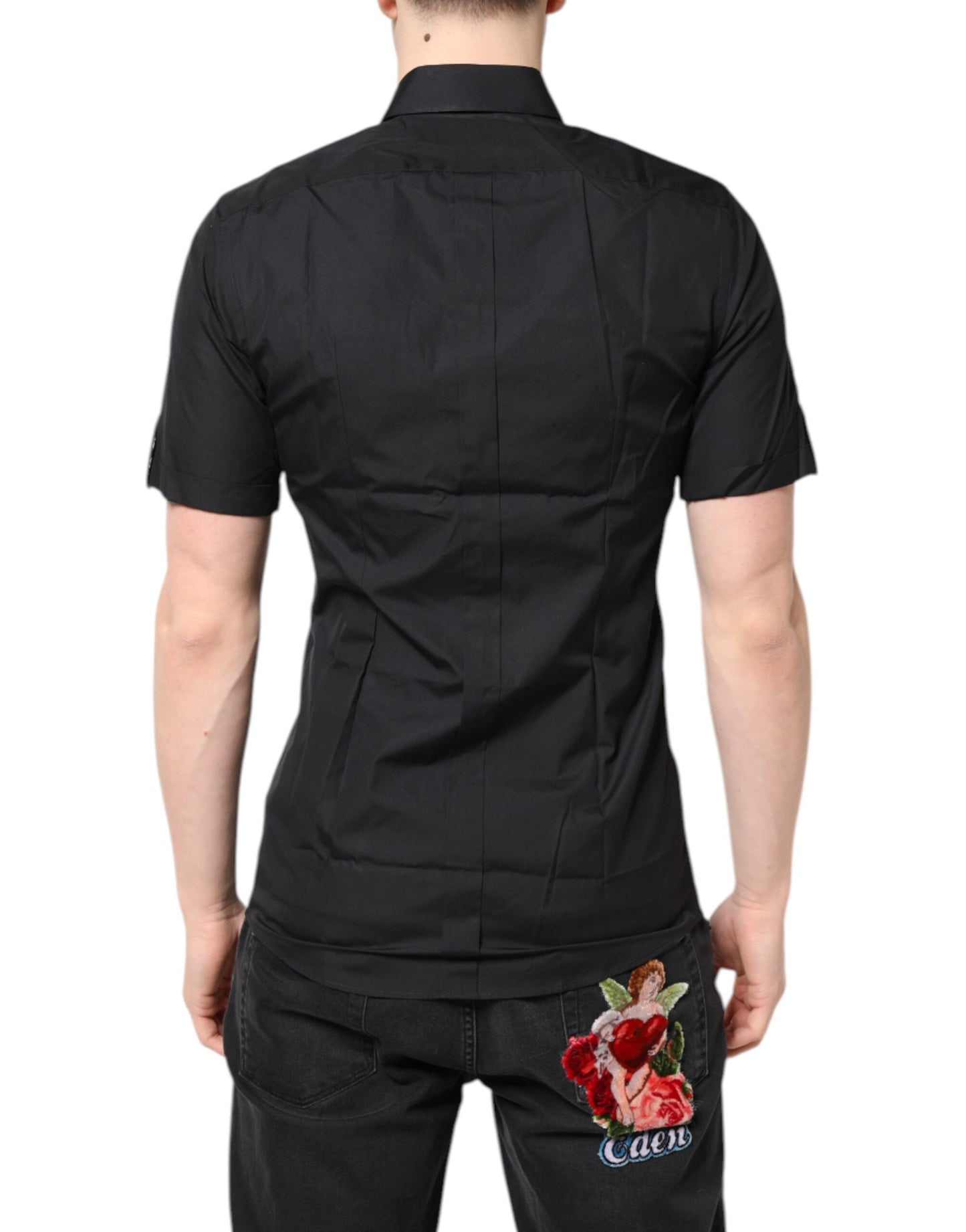 Dolce & Gabbana Black Short Sleeves Cotton GOLD Casual Shirt Dolce & Gabbana