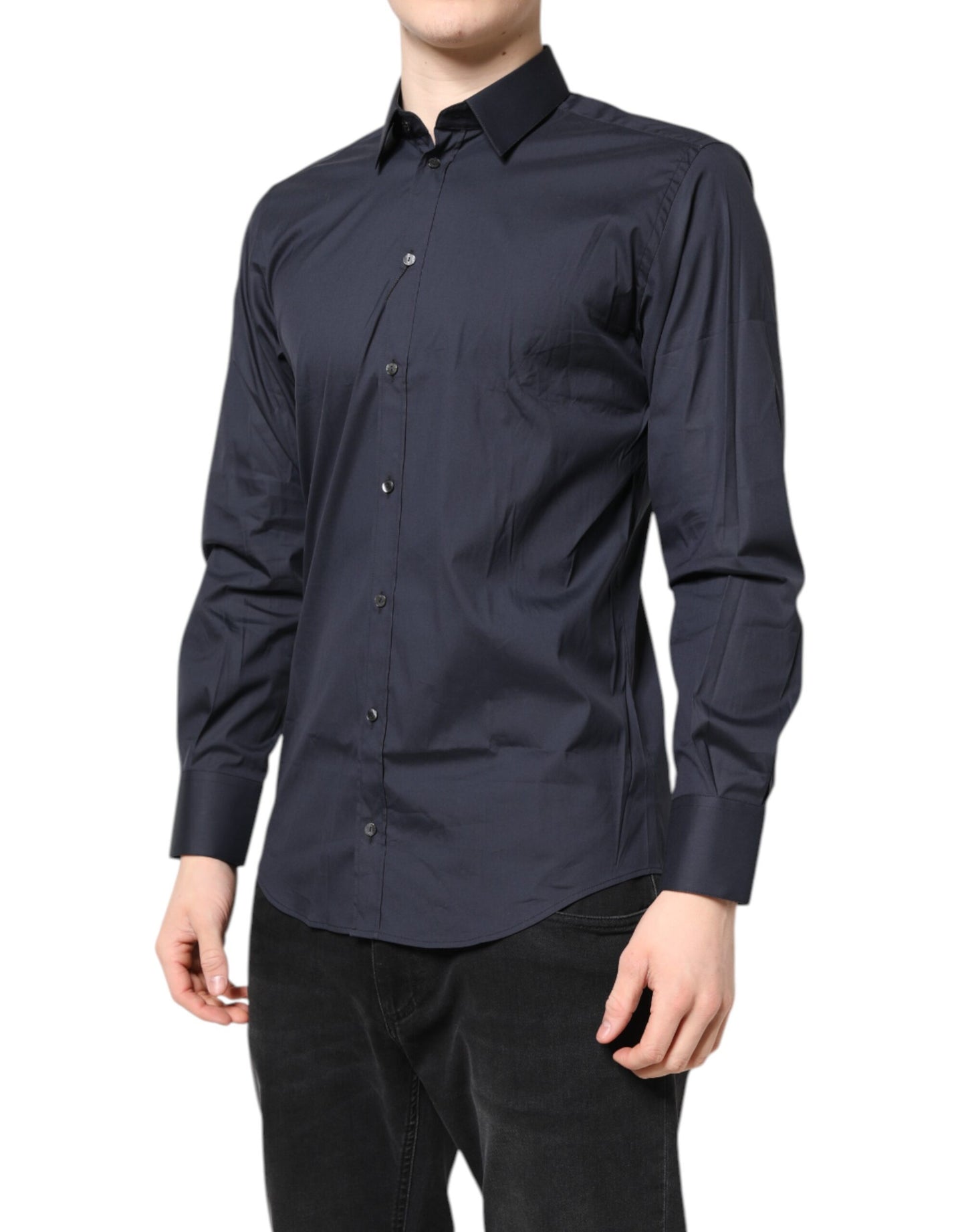 Dolce & Gabbana Dark Blue MARTINI Cotton Dress Formal Shirt Dolce & Gabbana