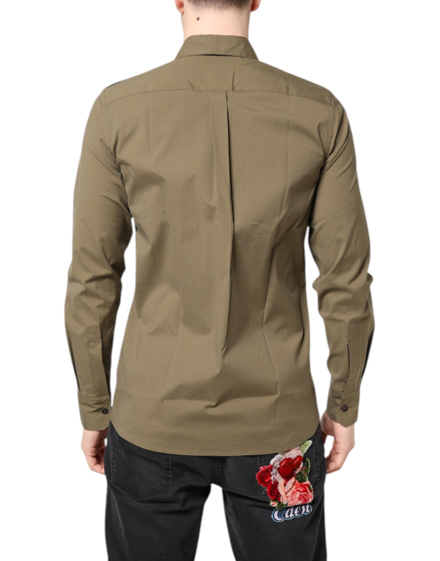 Dolce & Gabbana Brown Cotton Stretch Casual Long Sleeves Shirt Dolce & Gabbana