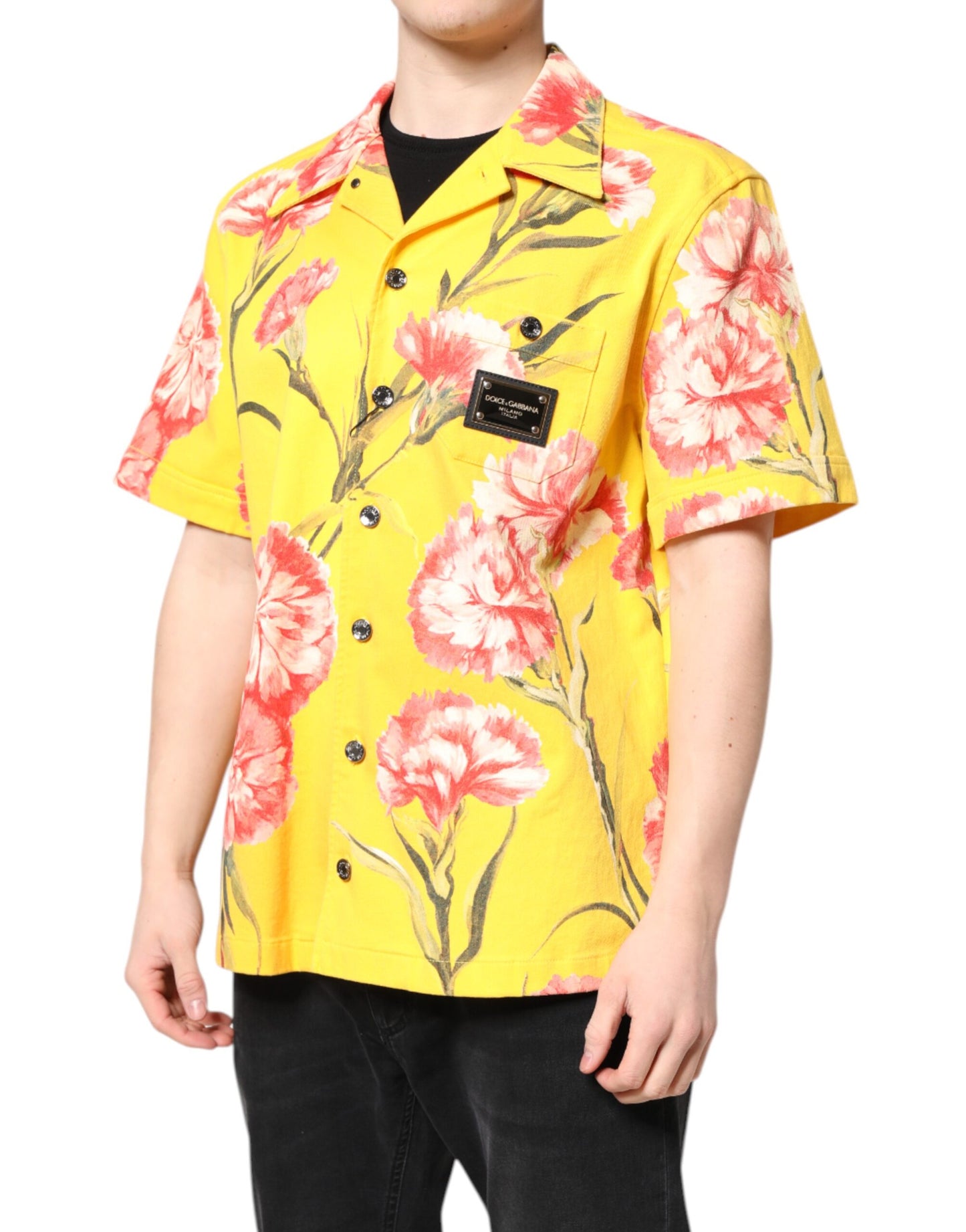 Dolce & Gabbana Yellow Floral Men Button Down Casual Shirt Dolce & Gabbana
