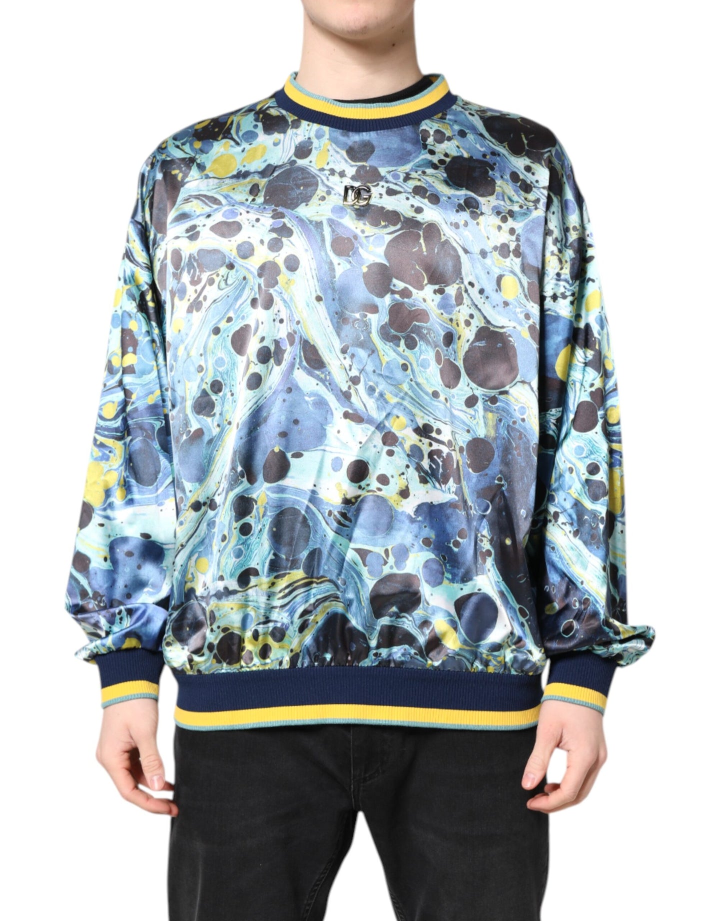 Dolce & Gabbana Multicolor Marble Print Men Pullover Sweater Dolce & Gabbana