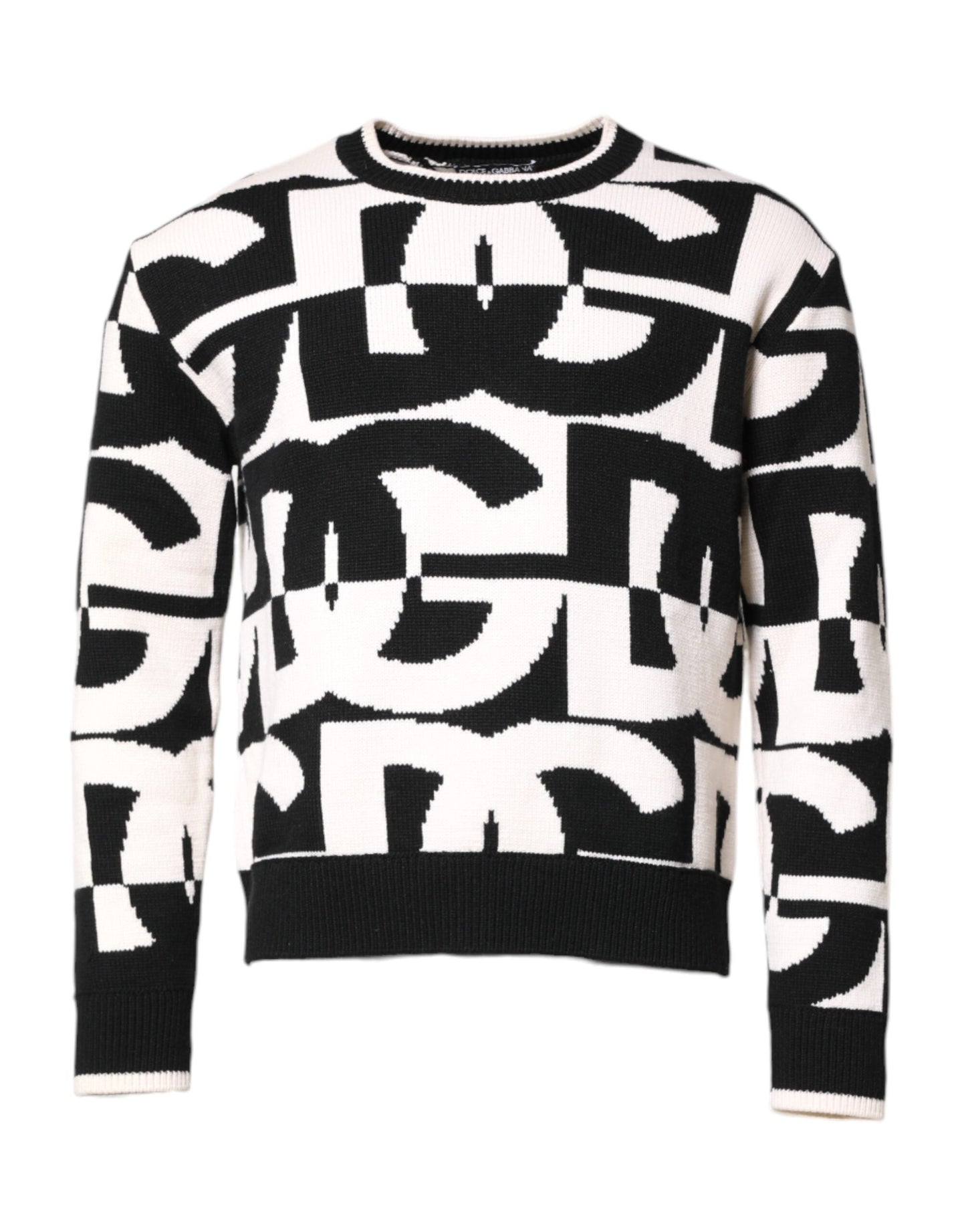 Dolce & Gabbana Black White Knit Logo Print Pullover Sweater Dolce & Gabbana