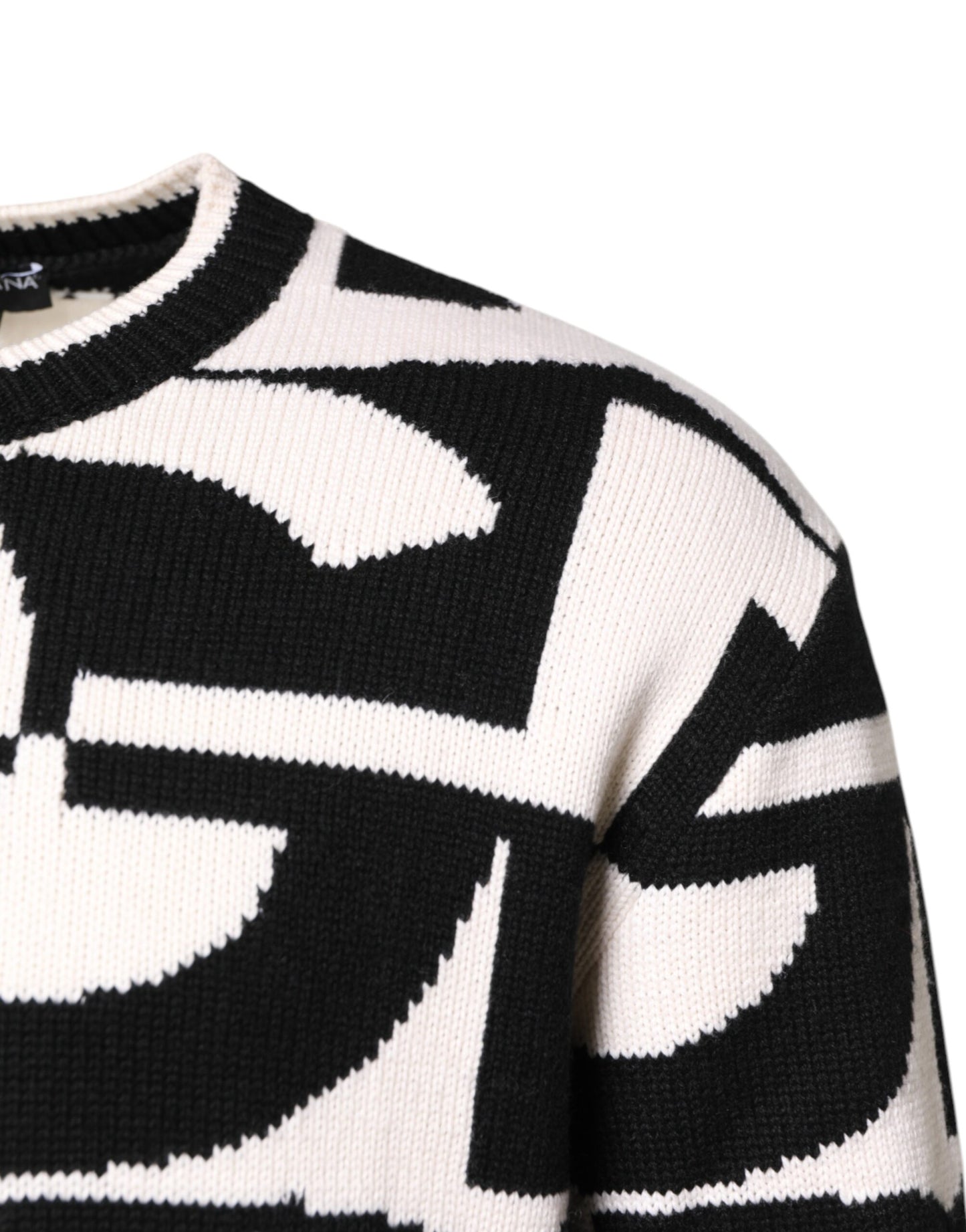 Dolce & Gabbana Black White Knit Logo Print Pullover Sweater Dolce & Gabbana
