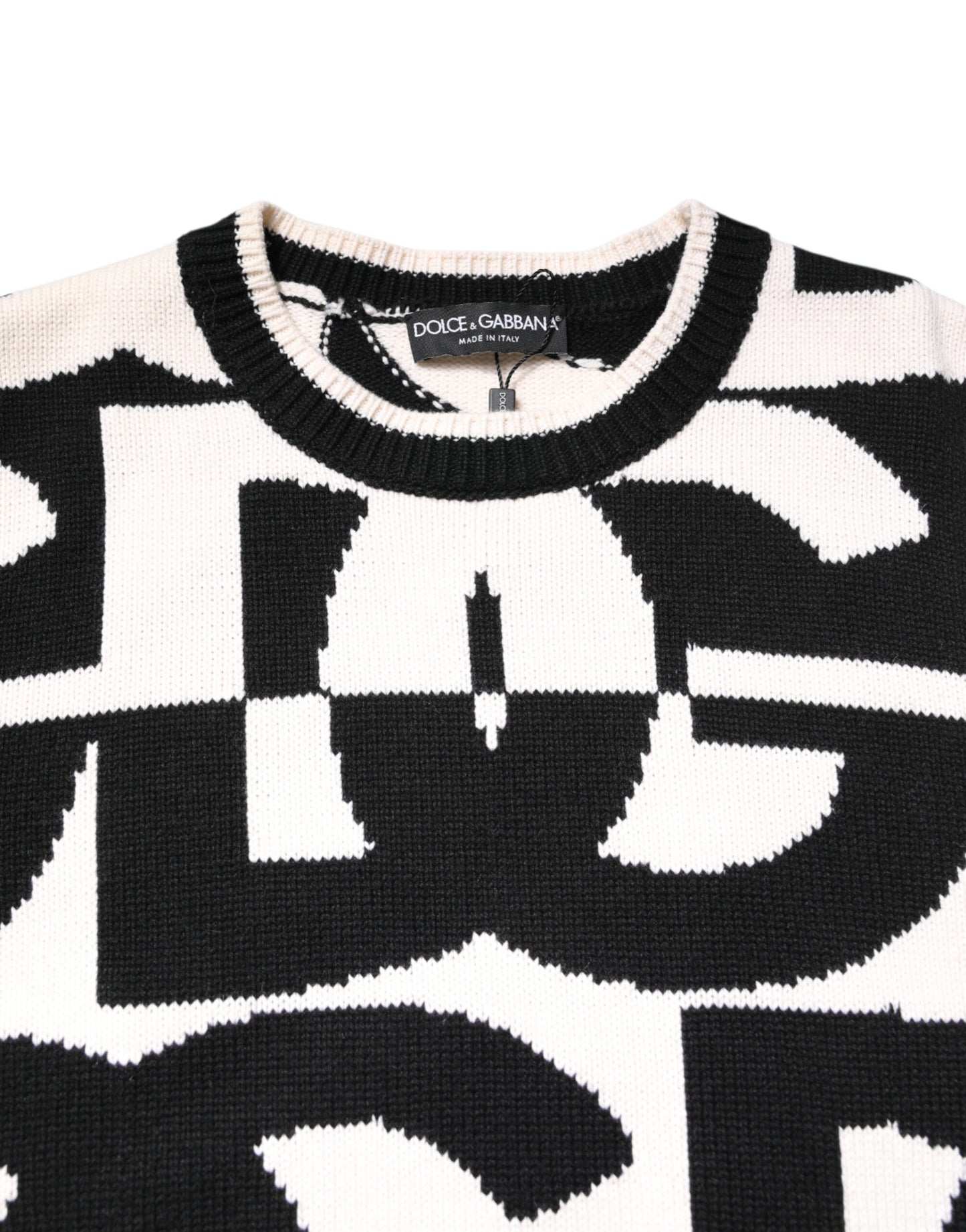 Dolce & Gabbana Black White Knit Logo Print Pullover Sweater Dolce & Gabbana