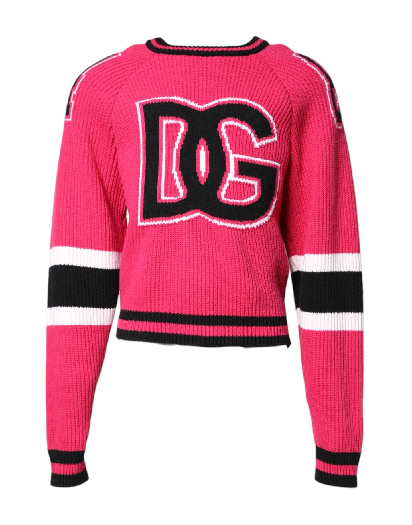 Dolce & Gabbana Pink Cotton Logo Print Knit Pullover Sweater Dolce & Gabbana