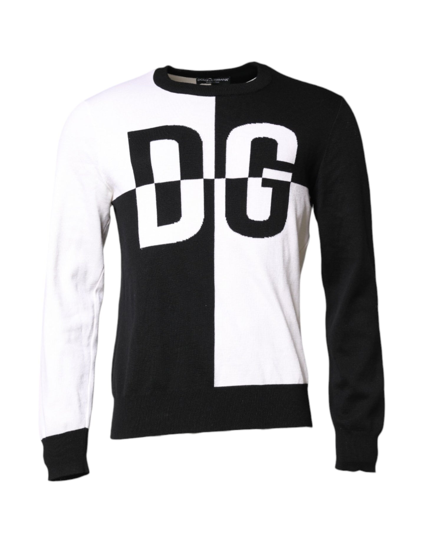 Dolce & Gabbana Black White Knit Logo Print Pullover Sweater Dolce & Gabbana